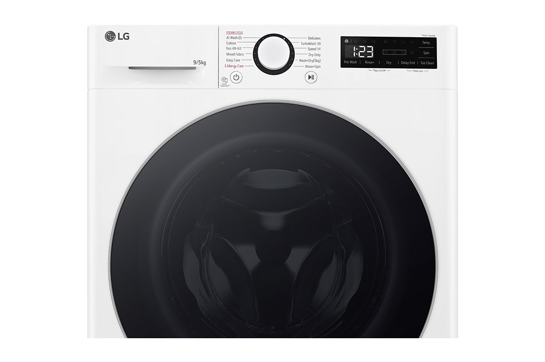 LG | Washing machine with dryer | F2DR509S1W | Energy efficiency class A | Front loading | Washing capacity 9 kg | 1200 RPM | Depth 47.5 cm | Width 60 cm | Display | Rotary knob + LED | Drying system | Drying capacity 5 kg | Steam function | Direct drive | White - Image 7
