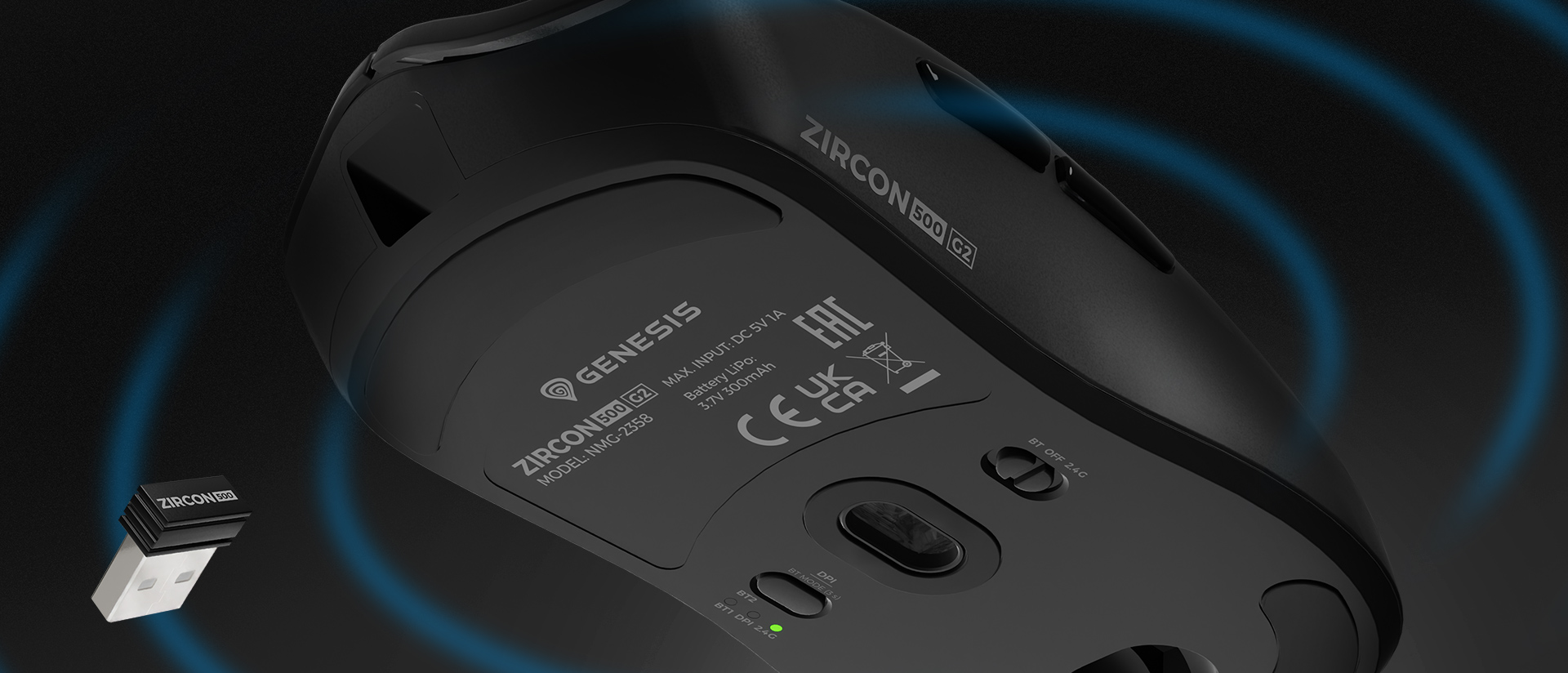 Genesis ZIRCON 500 G2 | Wireless/Wired | Gaming Mouse | 2.4 GHz, Bluetooth, USB | Black - Image 7