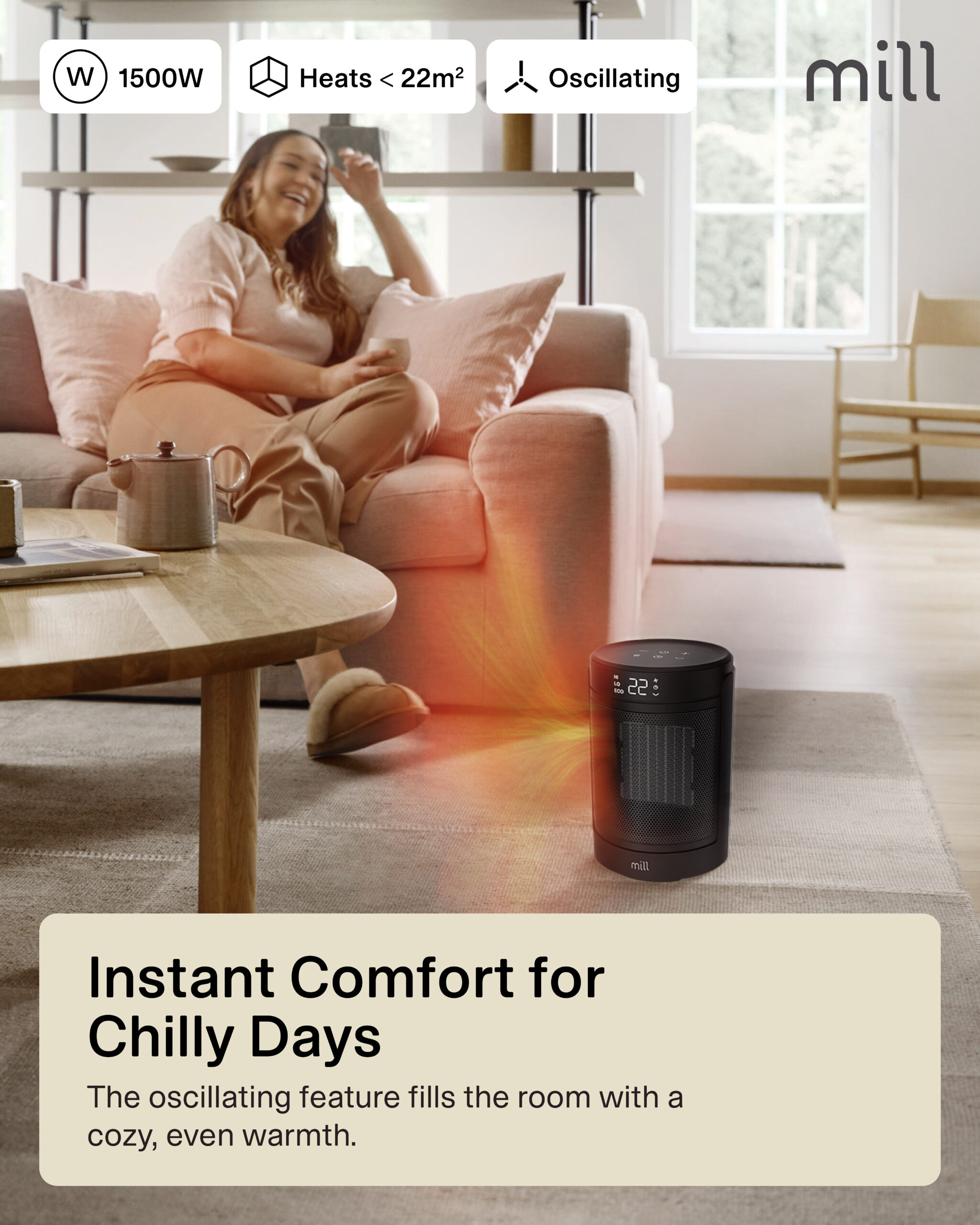 Mill FH1500BLACK | Ceramic fan heater | 1500 W | Suitable for rooms up to 22 m² | Black - Image 3