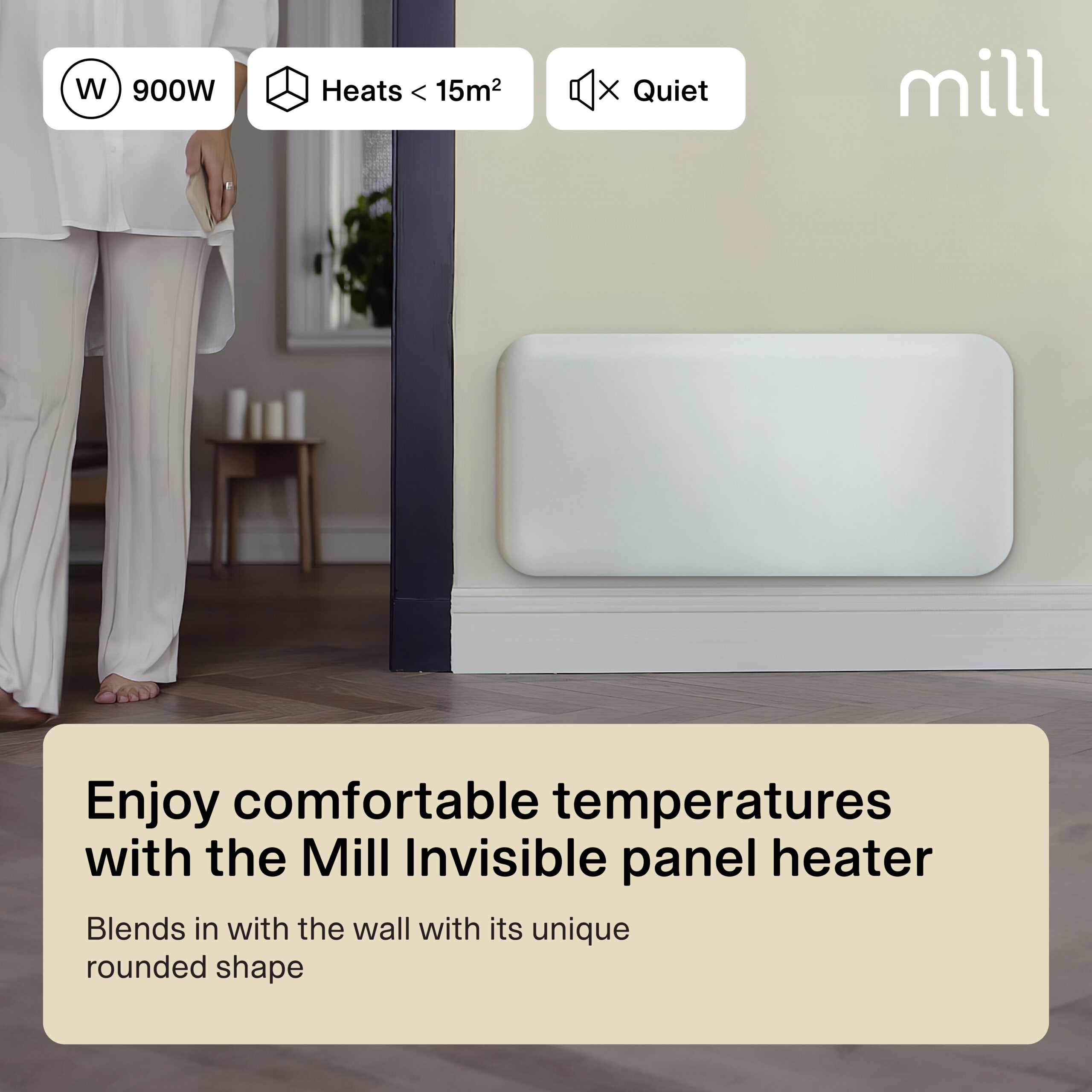 Mill | Heater | IB900DN Steel | Panel Heater | 900 W | Number of power levels 1 | Suitable for rooms up to 11-15 m² | White | N/A - Image 9