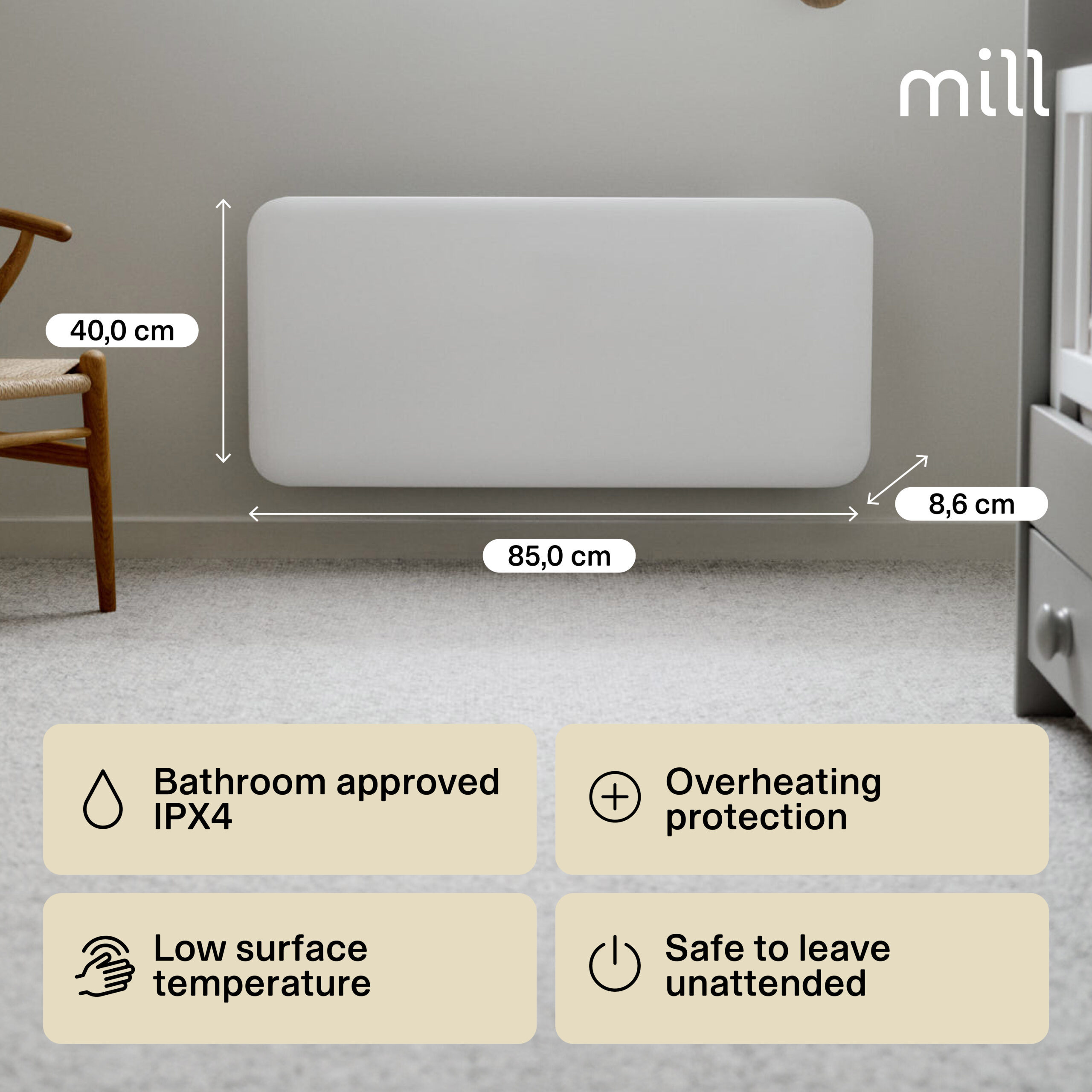 Mill | Heater | IB900DN Steel | Panel Heater | 900 W | Number of power levels 1 | Suitable for rooms up to 11-15 m² | White | N/A - Image 11