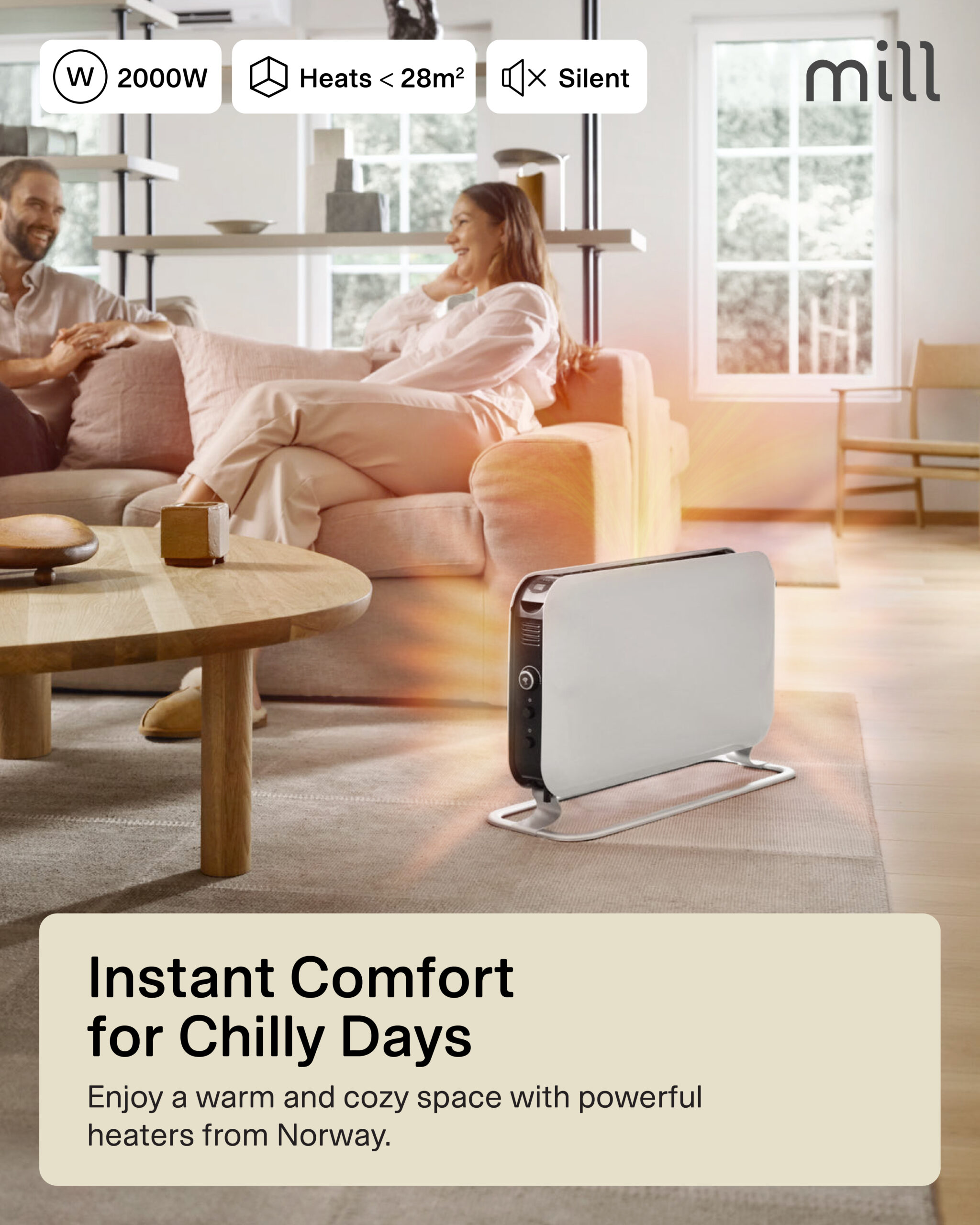 Mill | Heater | SG2000LED | Convection Heater | 2000 W | Number of power levels 3 | Suitable for rooms up to 5-20 m² | White - Image 14