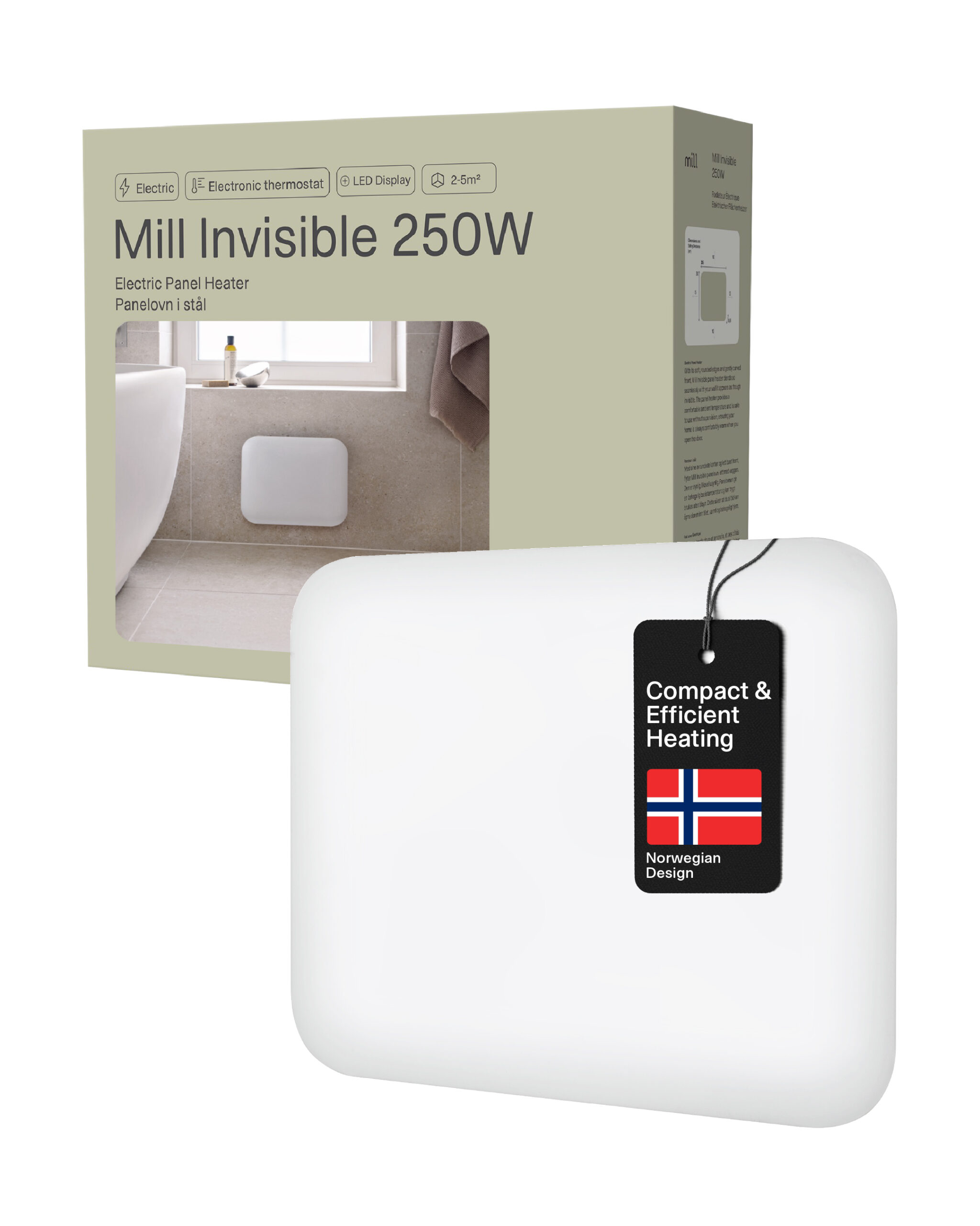Mill | Heater | IB250 Steel | Panel Heater | 250 W | Number of power levels 1 | Suitable for rooms up to 2-5 m² | White