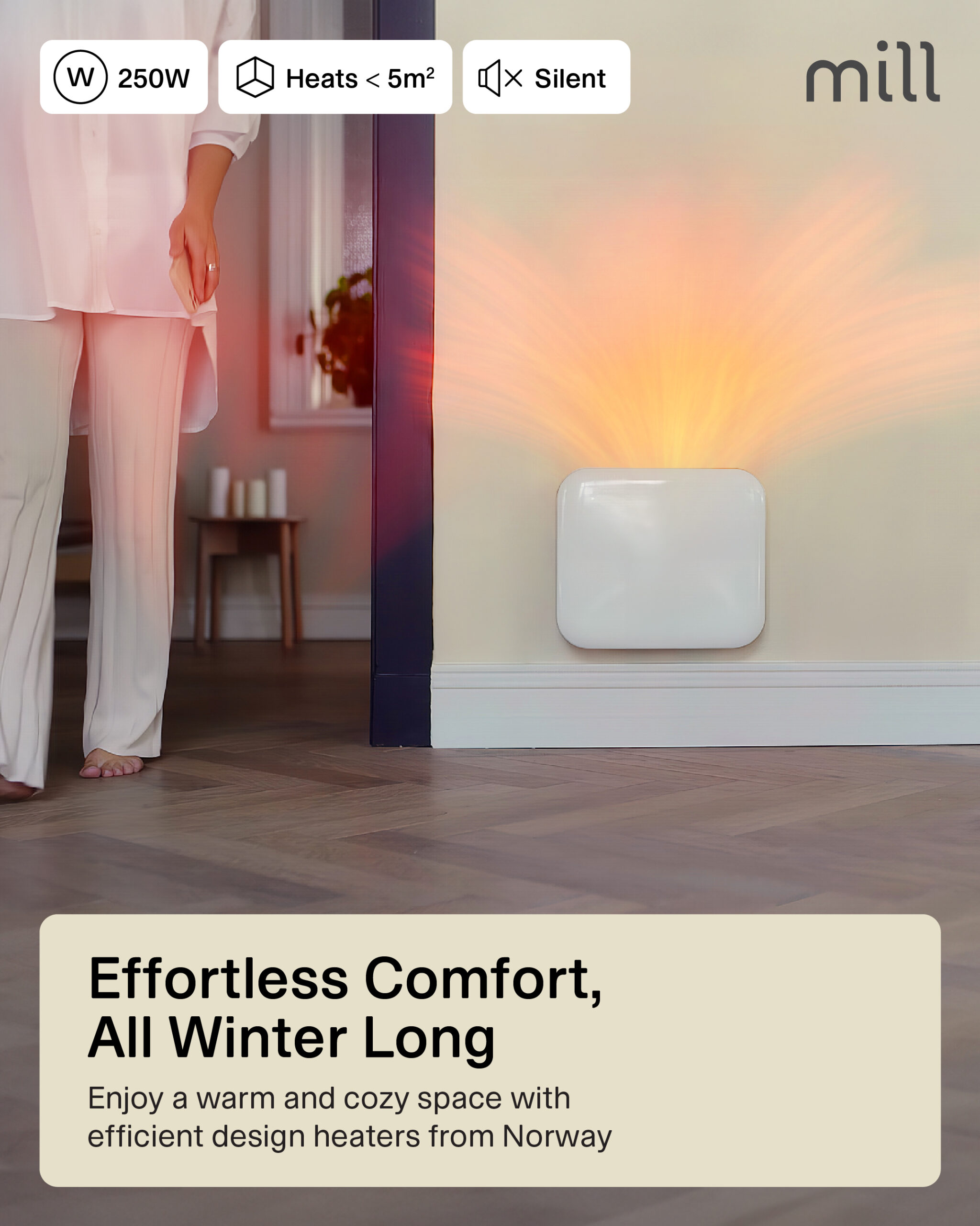 Mill | Heater | IB250 Steel | Panel Heater | 250 W | Number of power levels 1 | Suitable for rooms up to 2-5 m² | White - Image 3