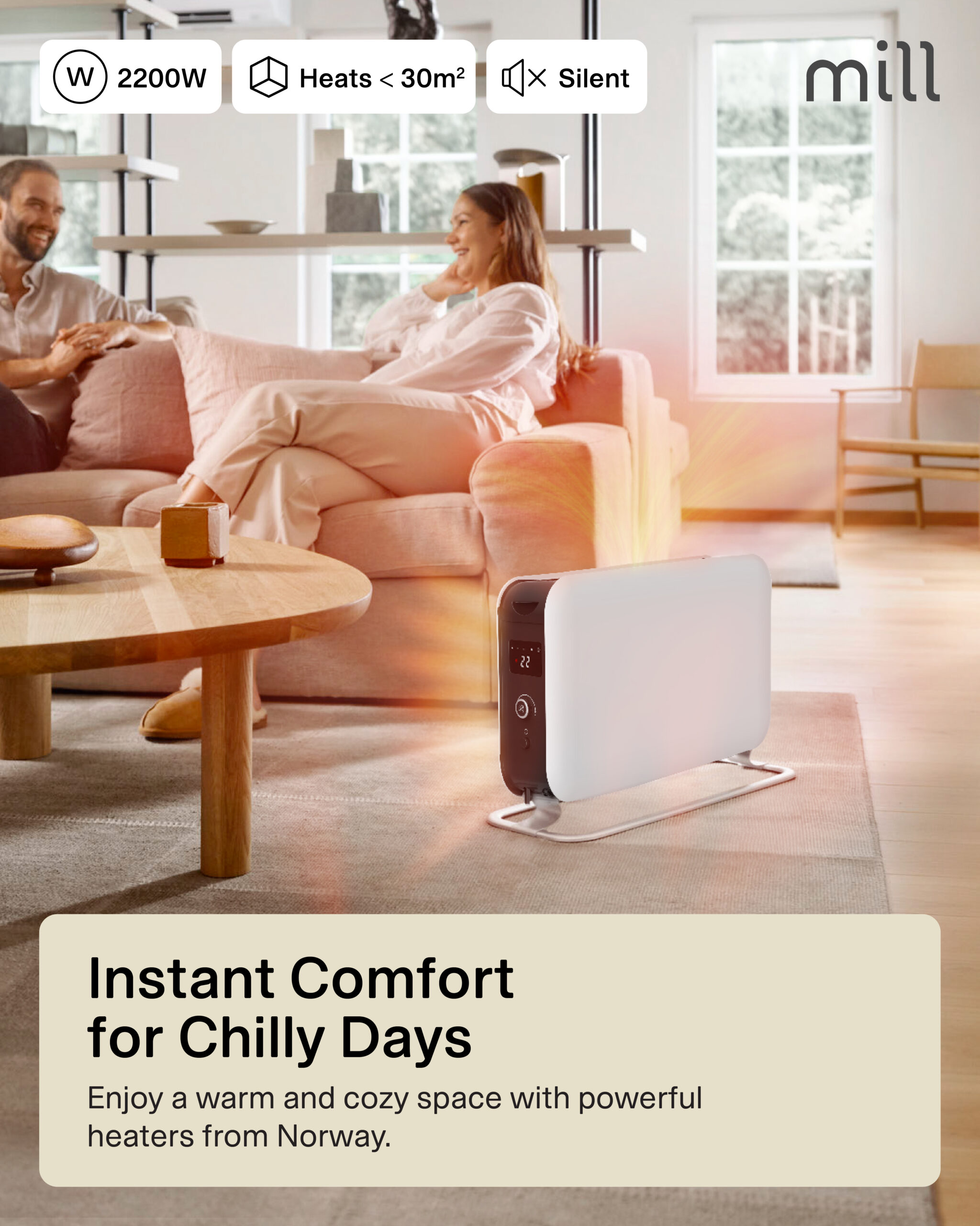 Mill | Heater | CO2200LEDMAX | Convection Heater | 2200 W | Number of power levels 3 | Suitable for rooms up to 5-30 m² | White - Image 10