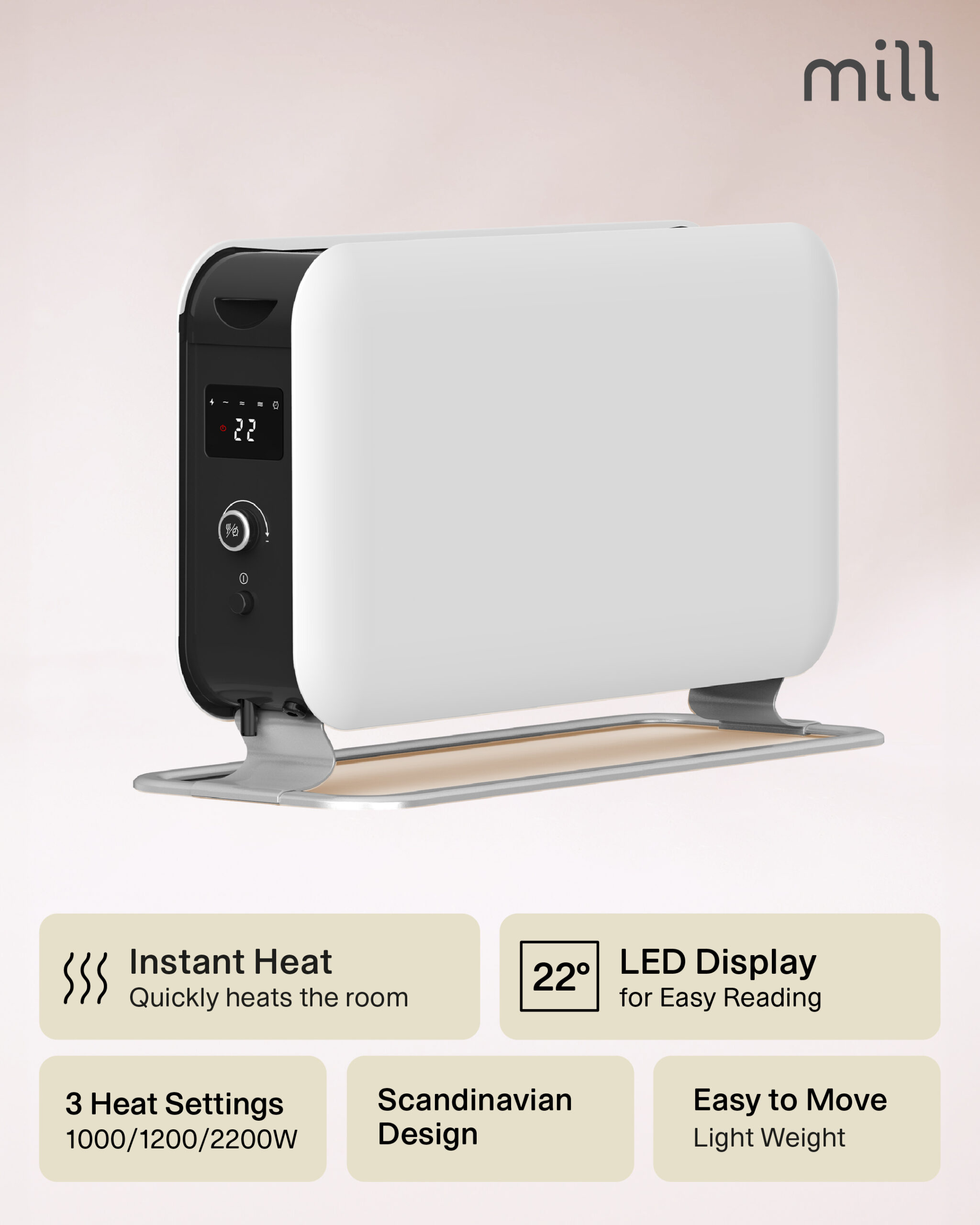 Mill | Heater | CO2200LEDMAX | Convection Heater | 2200 W | Number of power levels 3 | Suitable for rooms up to 5-30 m² | White - Image 11