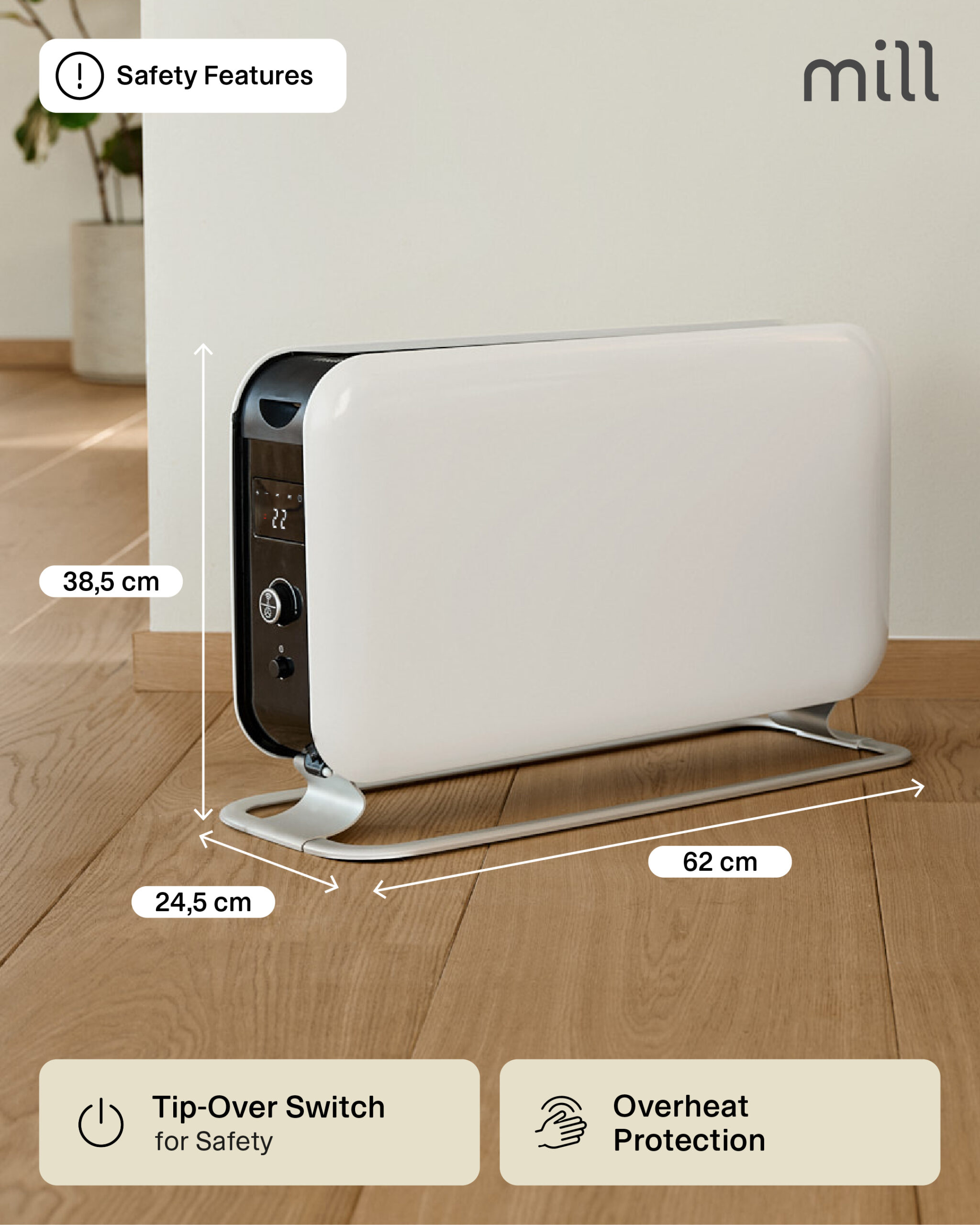 Mill | Heater | CO2200LEDMAX | Convection Heater | 2200 W | Number of power levels 3 | Suitable for rooms up to 5-30 m² | White - Image 12
