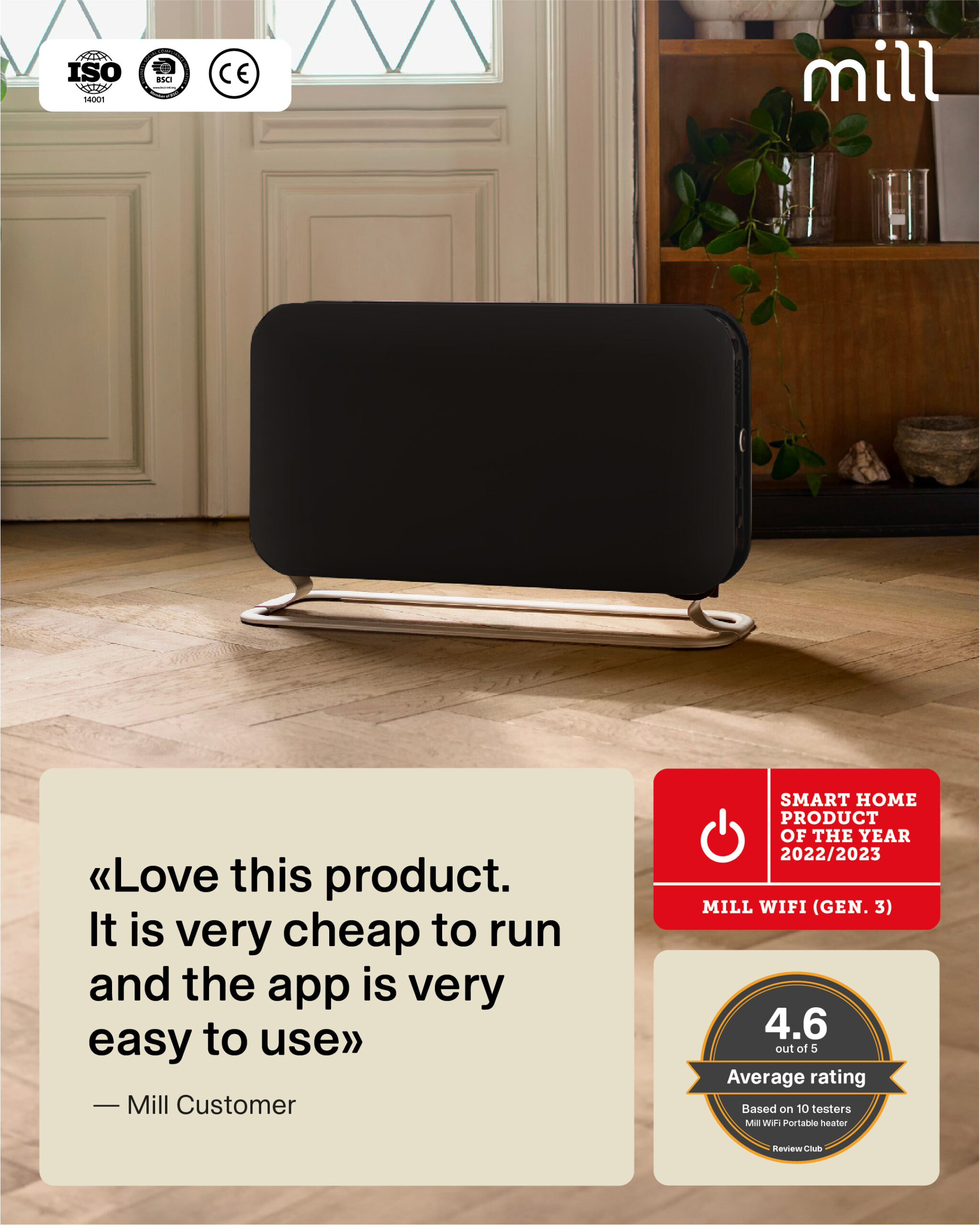 Mill CO1200WIFI3BLACK GEN3 Convection Heater, 1200W, Steel fronts, LED display, Black | Mill | Heater | CO1200WIFI3BLACK GEN3 | Convection Heater | 1200 W | Black - Image 11