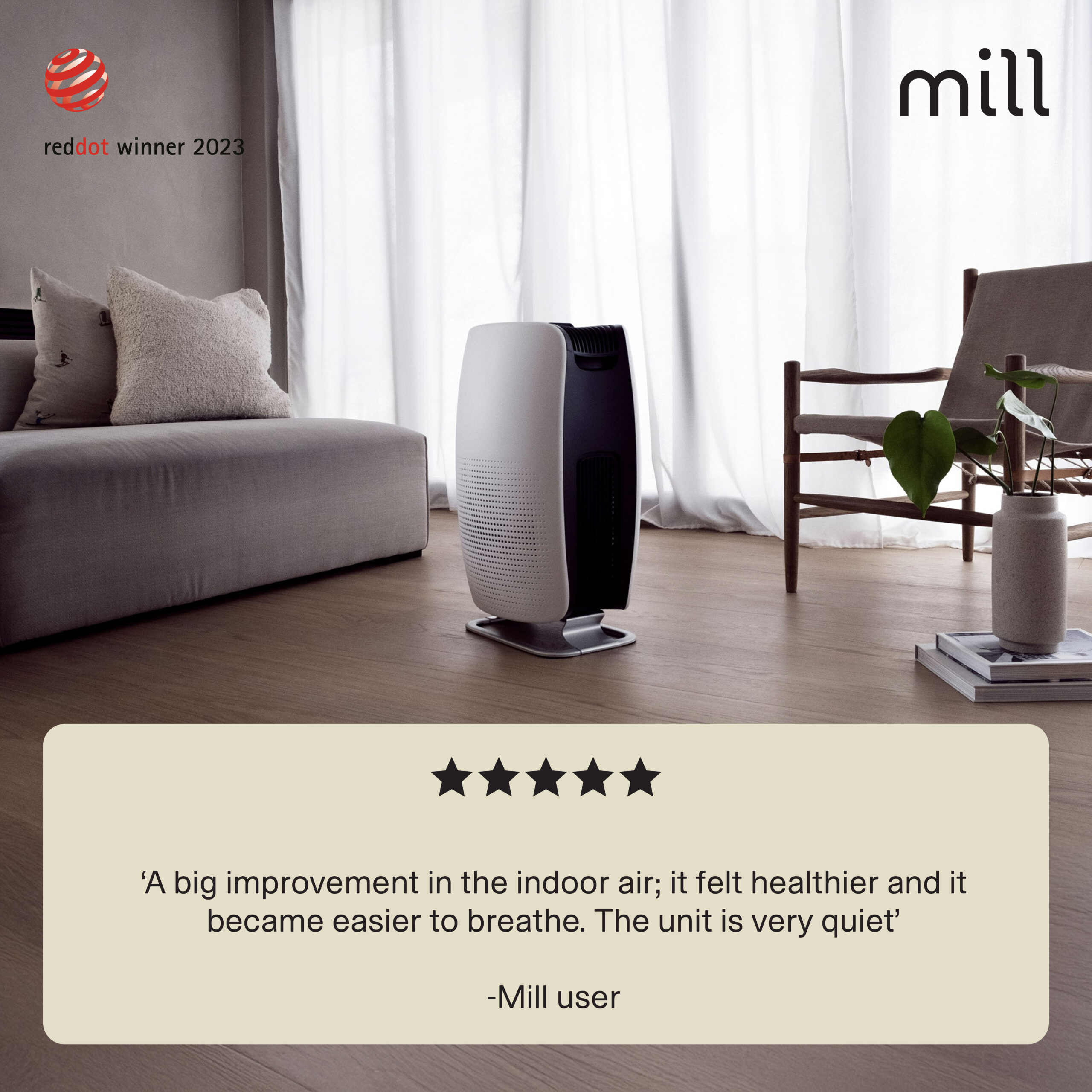 Mill | Silent Pro Air Purifier | APSILENT | Suitable for rooms up to 115 m² | 68.3 m³ | White/Black - Image 8