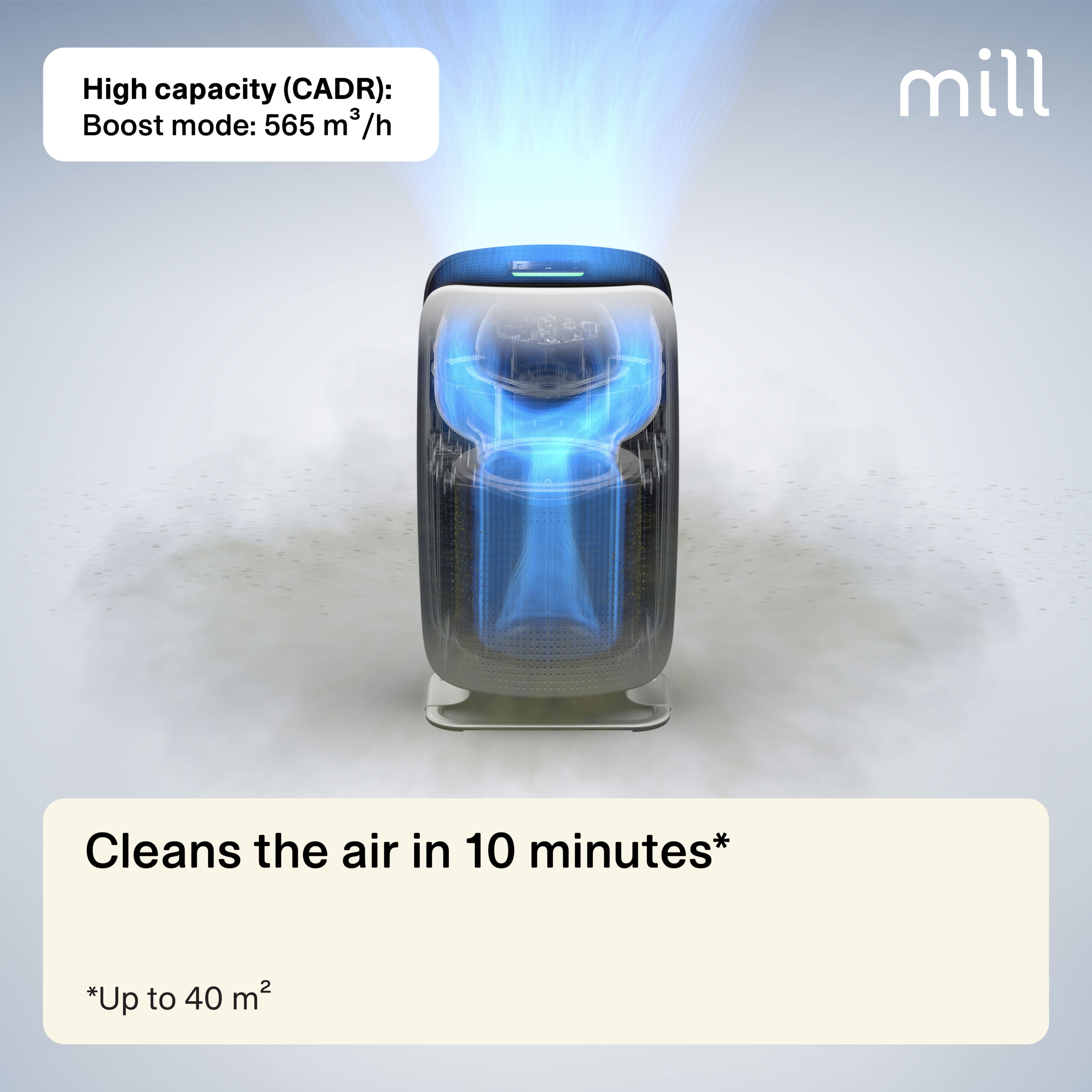 Mill | Silent Pro Air Purifier | APSILENT | Suitable for rooms up to 115 m² | 68.3 m³ | White/Black - Image 9