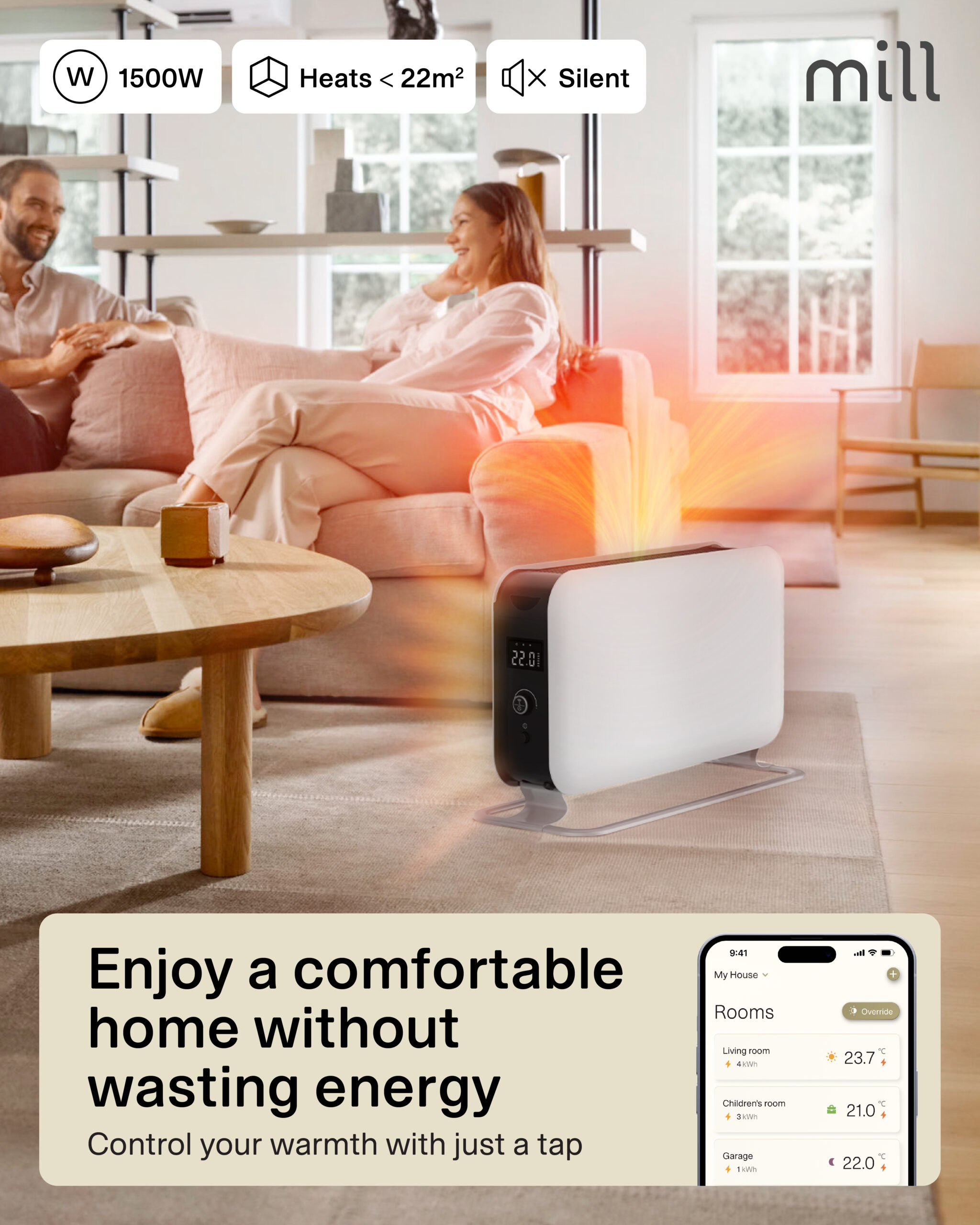 Mill | Portable Heater | CO1500MAXWIFI3 | Convection Heater | 1500 W | Suitable for rooms up to 14-18 m² | White | IPX4 - Image 8