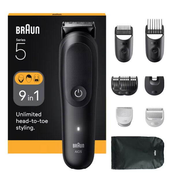 Braun 9-in-1 Grooming Kit | All-in-One Kit Series 5 AIO5540 | Cordless | Number of length steps 14 | Black