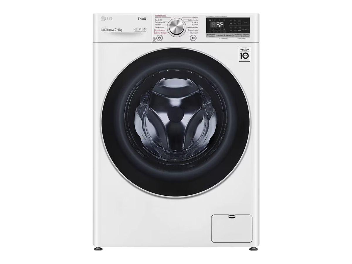 LG | Washing Machine With Dryer | F2DV5S7S1E | Energy efficiency class D | Front loading | Washing capacity 7 kg | 1200 RPM | Depth 46 cm | Width 60 cm | Display | LED | Drying system | Drying capacity 5 kg | Steam function | Direct drive | Wi-Fi | White