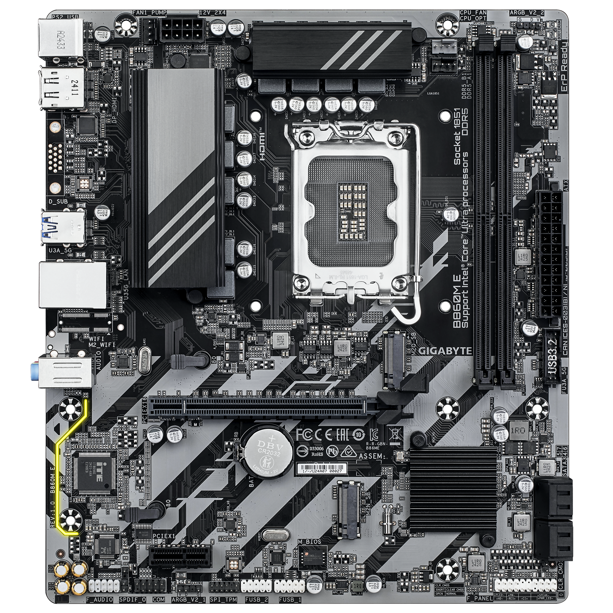 Gigabyte B860M E | Processor family Intel | Processor socket LGA1851 | DDR5 | Supported hard disk drive interfaces SATA, M.2 | Number of SATA connectors 4 - Image 2