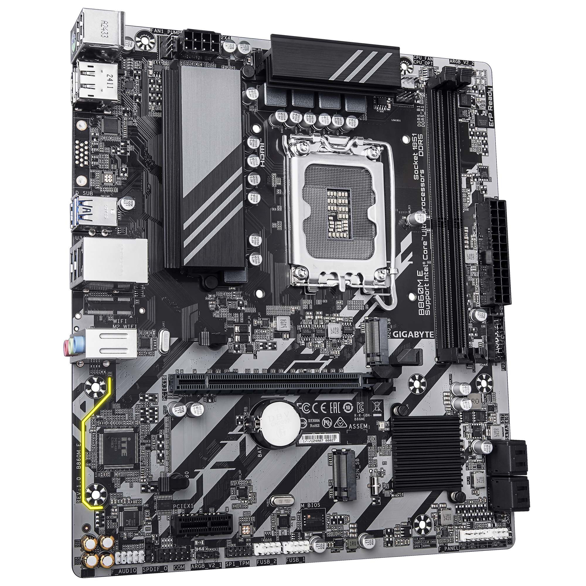 Gigabyte B860M E | Processor family Intel | Processor socket LGA1851 | DDR5 | Supported hard disk drive interfaces SATA, M.2 | Number of SATA connectors 4 - Image 3