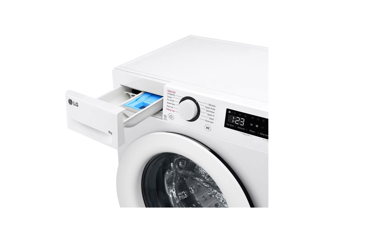 LG | Washing machine | F2WR508SWW | Energy efficiency class A | Front loading | Washing capacity 8 kg | 1200 RPM | Depth 47.5 cm | Width 60 cm | Display | LED | Steam function | Direct drive | White - Image 6