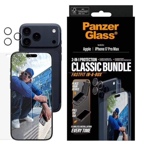 PanzerGlass 2-in-1 Classic Bundle | Screen Protector/Lens protector | Apple | iPhone 17 Pro Max | Transparent