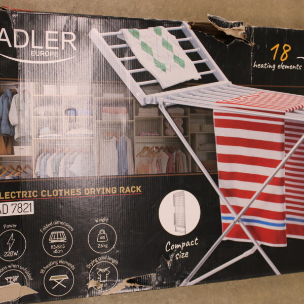 SALE OUT. Adler AD 7821 Foldable electric clothes drying rack, Silver/White | Adler Foldable electric clothes drying rack | AD 7821 | 220 W | Silver/White | DAMAGED PACKAGING, DENT ON FRAME