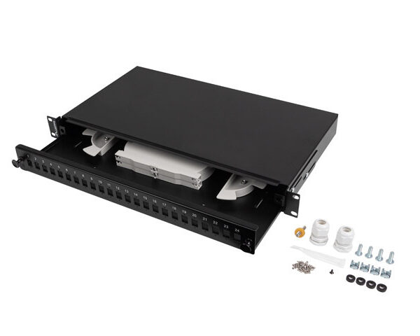 Lanberg Rackmount 19" 1U Fiber Patch panel 24xSC Simplex/24XLC Duplex Black with Accessories | FOP1-24SS-LDB