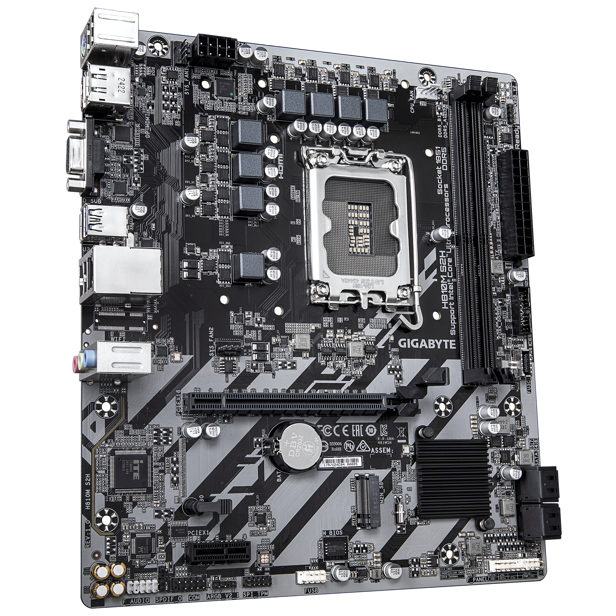 Gigabyte H810M S2H | Processor family Intel | Processor socket LGA1851 | DDR5 | Supported hard disk drive interfaces M.2, SATA | Number of SATA connectors 4 - Image 3