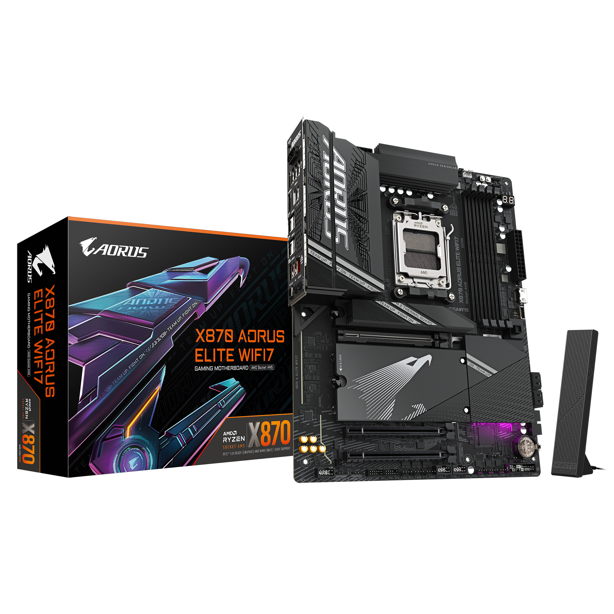 Gigabyte X870 AORUS ELITE WIFI7 | Processor family AMD | Processor socket AM5 | DDR5 | Supported hard disk drive interfaces SATA, M.2 | Number of SATA connectors 4