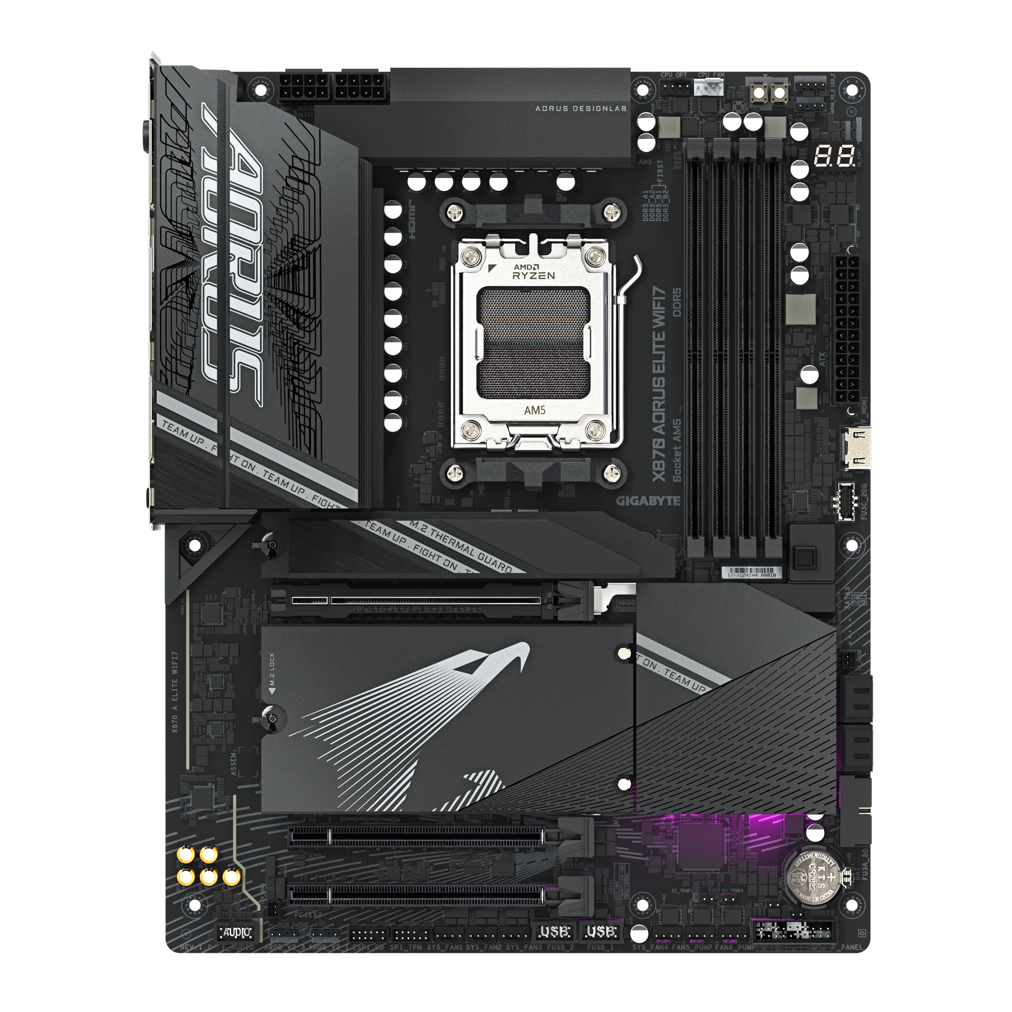 Gigabyte X870 AORUS ELITE WIFI7 | Processor family AMD | Processor socket AM5 | DDR5 | Supported hard disk drive interfaces SATA, M.2 | Number of SATA connectors 4 - Image 2