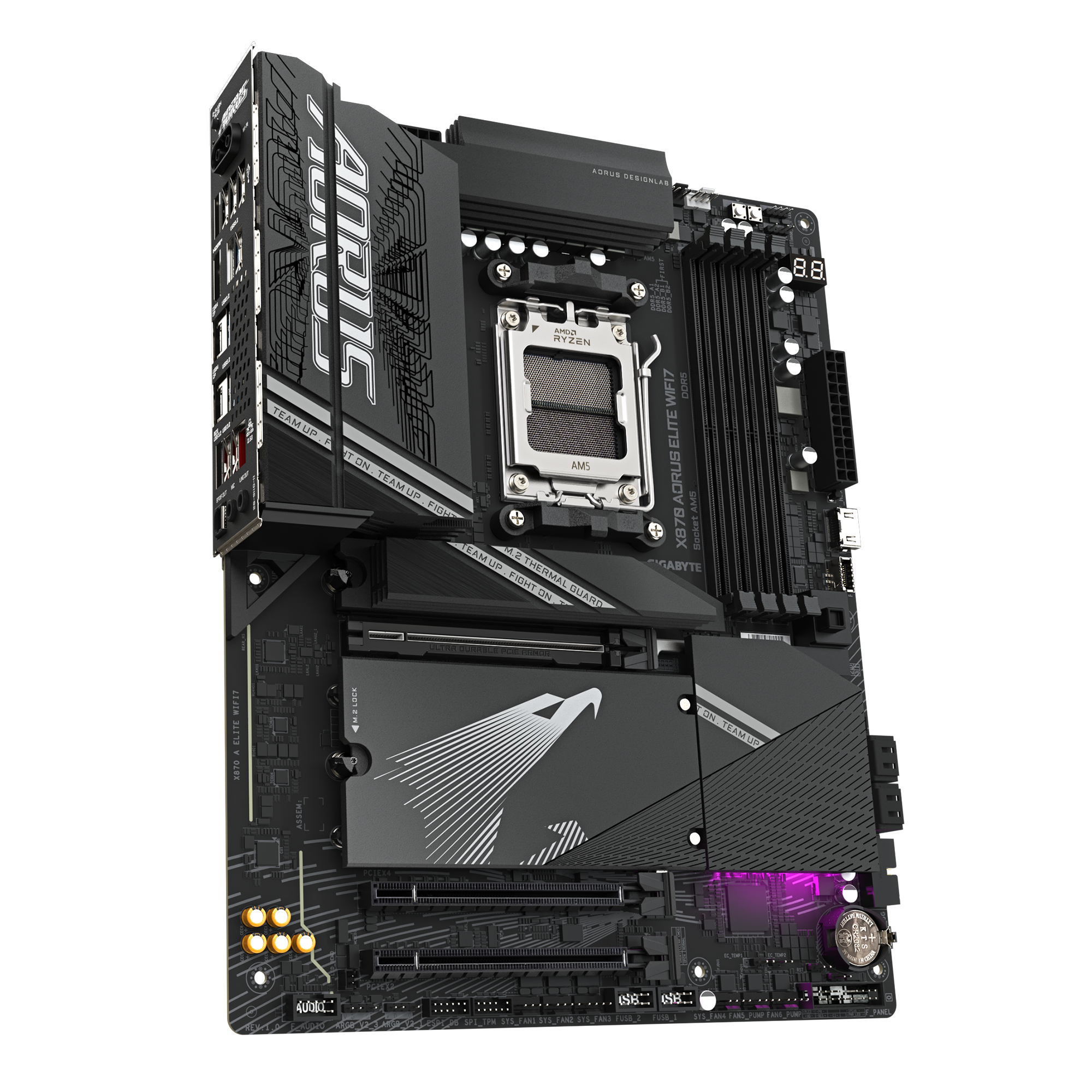 Gigabyte X870 AORUS ELITE WIFI7 | Processor family AMD | Processor socket AM5 | DDR5 | Supported hard disk drive interfaces SATA, M.2 | Number of SATA connectors 4 - Image 3