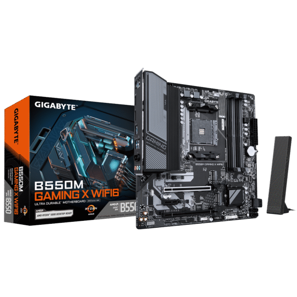 Gigabyte B550M GAMING X WIFI6 | Processor family AMD | Processor socket AM4 | DDR4 DIMM | Supported hard disk drive interfaces SATA, M.2 | Number of SATA connectors 4