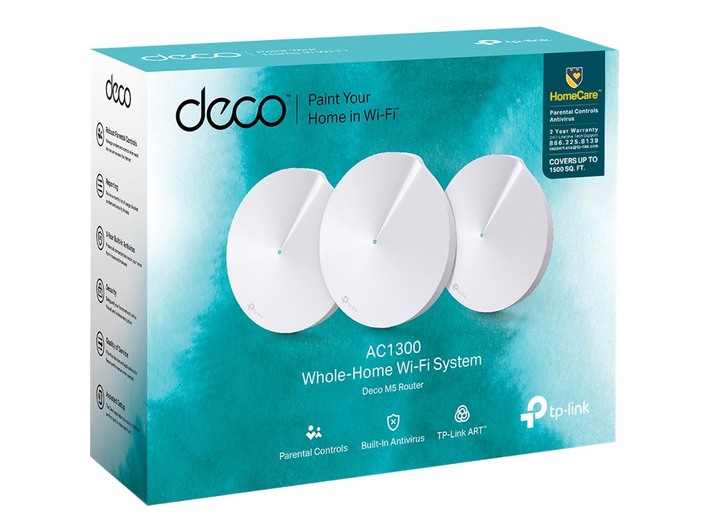 AC1300 Whole Home Mesh Wi-Fi System | Deco M5 (3-pack) | 802.11ac | 867+400 Mbit/s | 10/100/1000 Mbit/s | Ethernet LAN (RJ-45) ports 2 | Mesh Support Yes | MU-MiMO Yes | No mobile broadband | Antenna type 4xInternal per Deco uni - Image 9