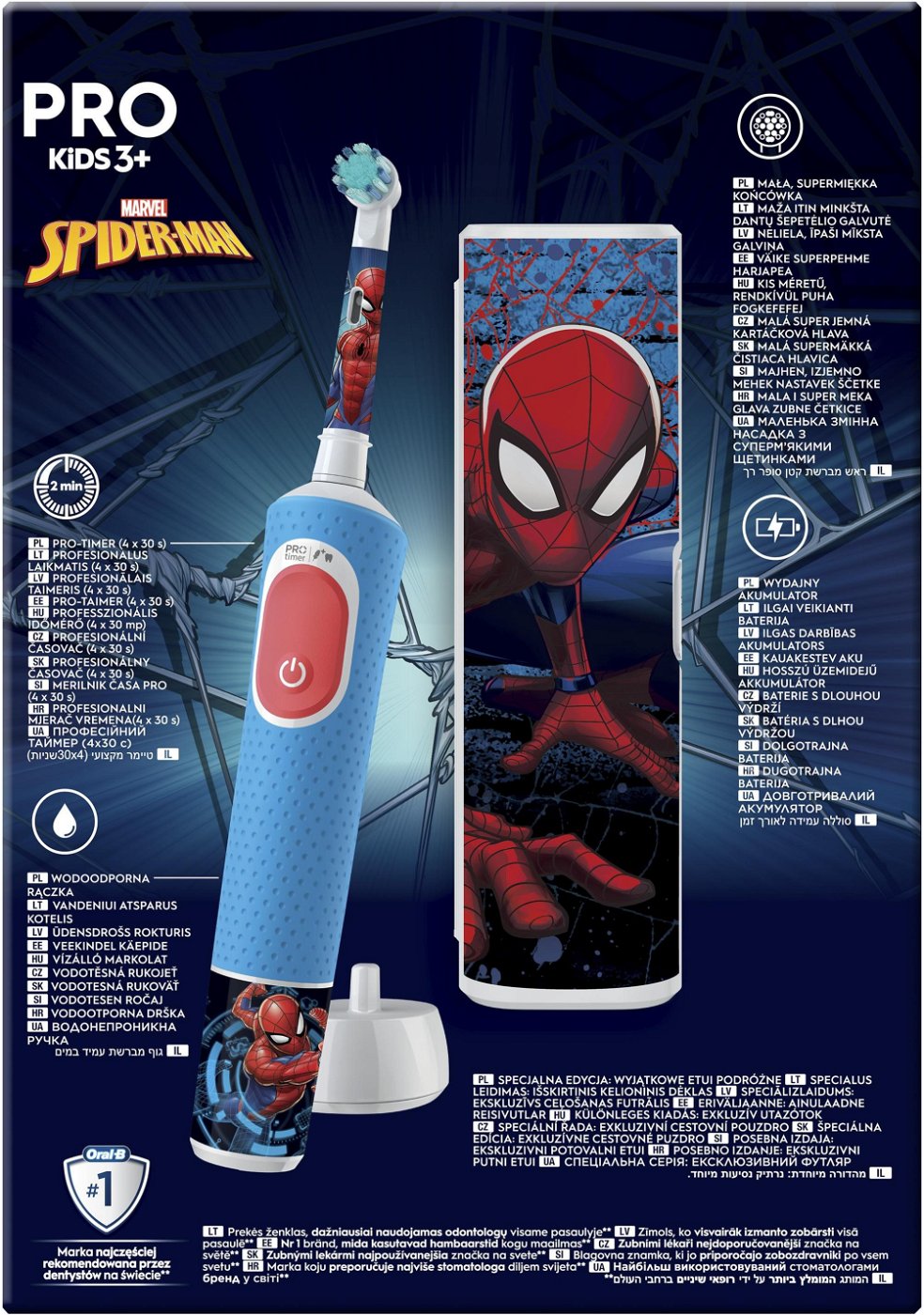 Oral-B | Electric Toothbrush with Travel Case | Vitality PRO Kids Spiderman | Rechargeable | For children | Number of brush heads included 1 | Number of teeth brushing modes 2 | Blue - Image 4