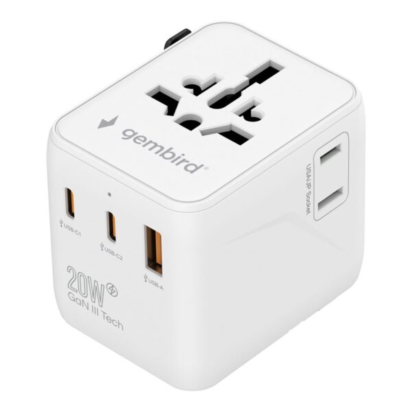 Gembird Universal travel power adapter | TPA-1A2C20-01-W | 20 W | Travel Adapter
