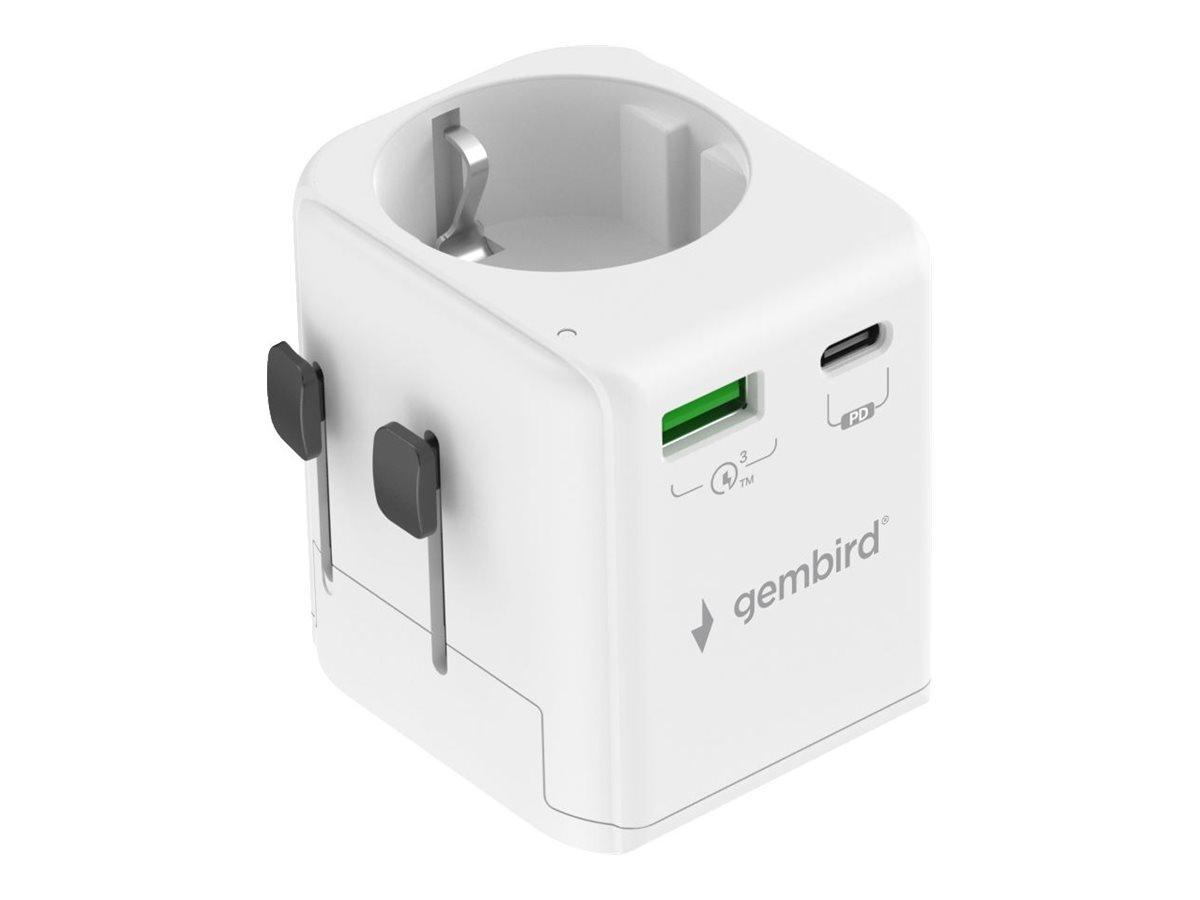 Gembird Grounded universal travel power adapter, 20 W | TPA-EU1A1C20-01-W - Image 2