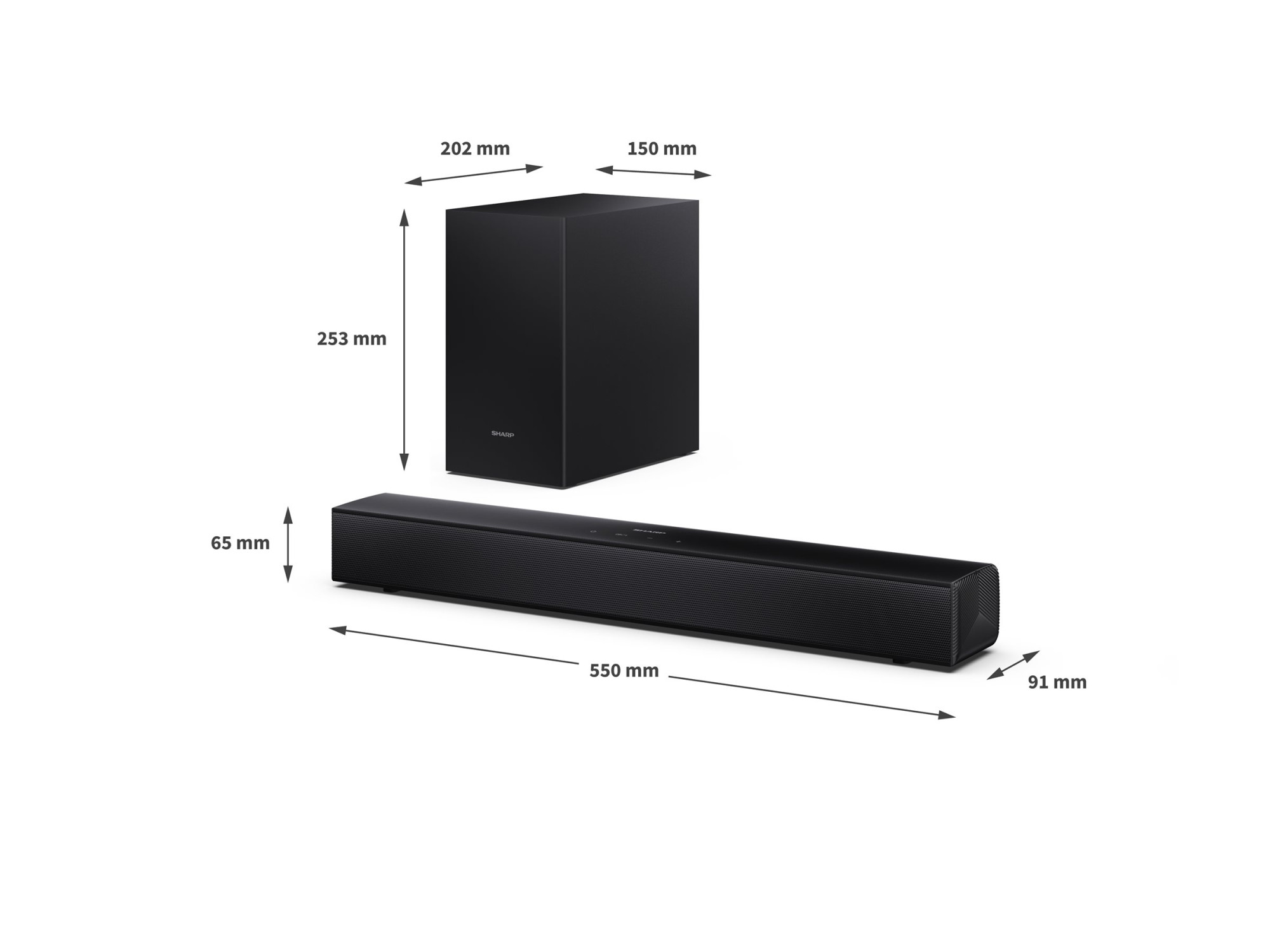 Sharp Compact 2.1 Soundbar with Wireless Subwoofer | HT-SBW121 | 240 W | Bluetooth | Black | Wireless connection - Image 4