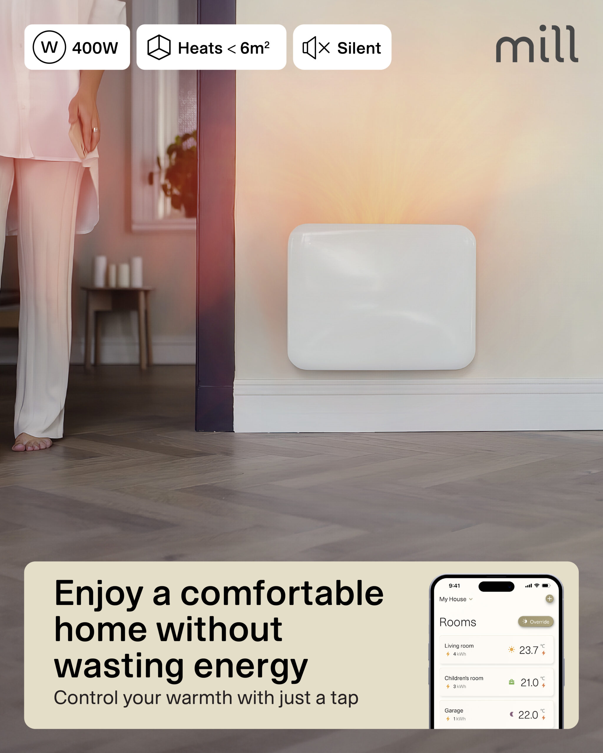 Mill Invisible Smart WiFi Heater | PA400WIFI4 | Panel Heater | 400 W | Suitable for rooms up to 4-6 m² | White | IPX4 - Image 8