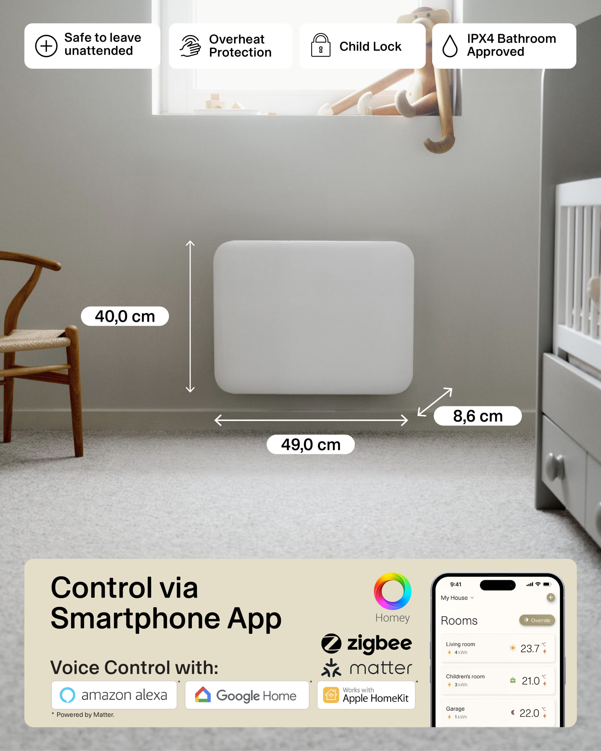 Mill Invisible Smart WiFi Heater | PA400WIFI4 | Panel Heater | 400 W | Suitable for rooms up to 4-6 m² | White | IPX4 - Image 10