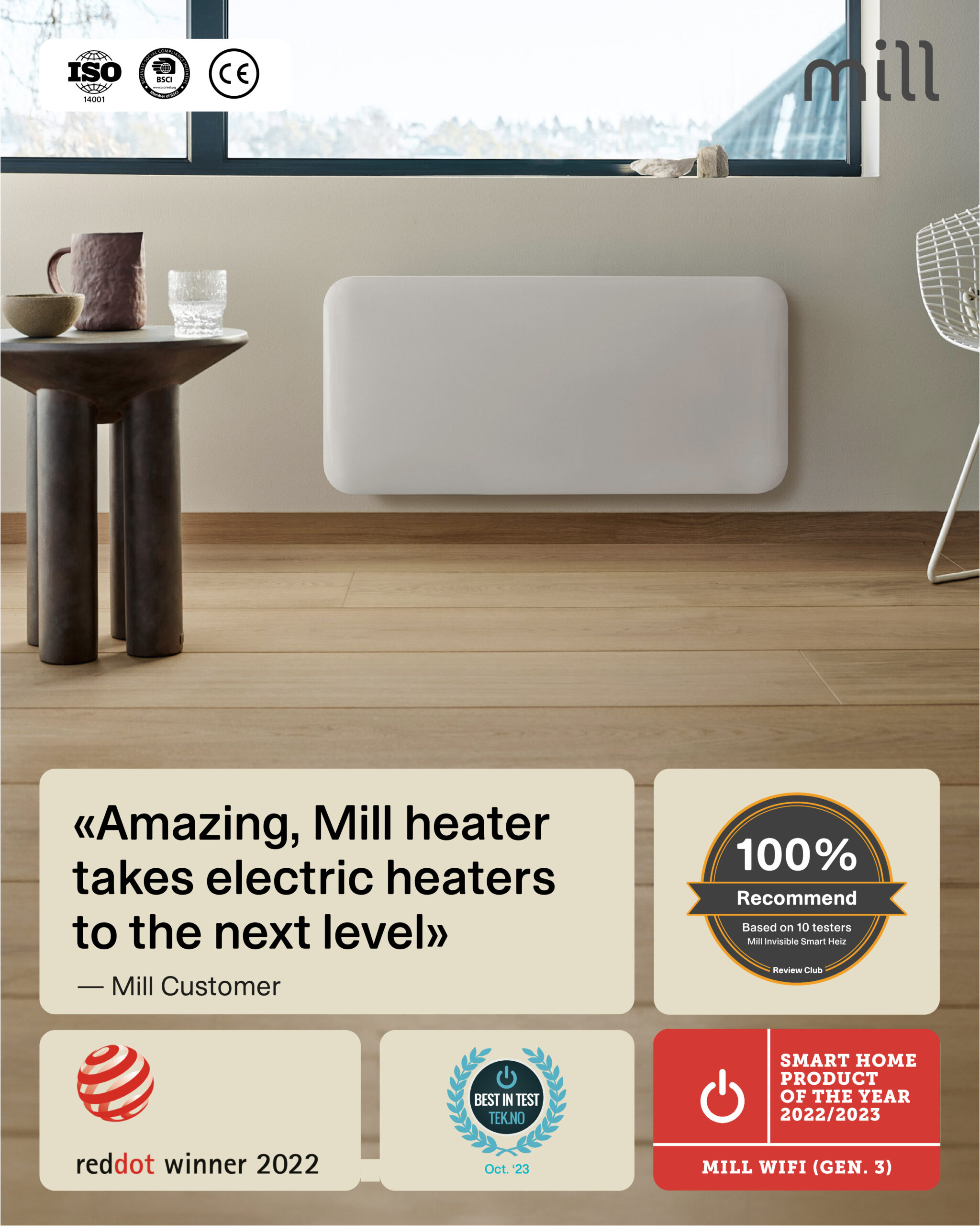 Mill Invisible Smart WiFi Heater | PA700WIFI4 | Panel Heater | 700 W | Suitable for rooms up to 9-12 m² | White | IPX4 - Image 9