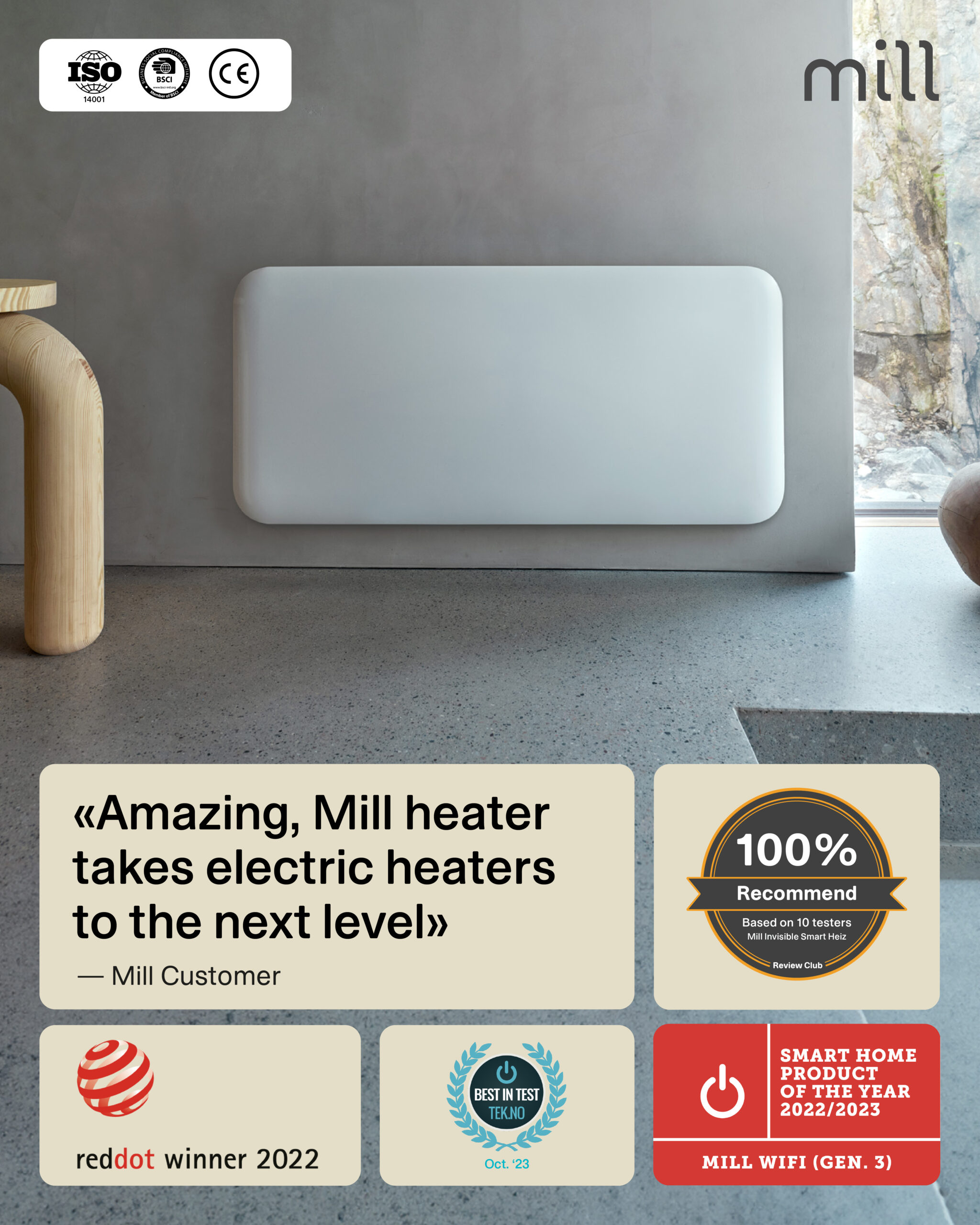 Mill Invisible Smart WiFi Heater | PA1000WIFI4 | Panel Heater | 1000 W | Suitable for rooms up to 12-16 m² | White | IPX4 - Image 10