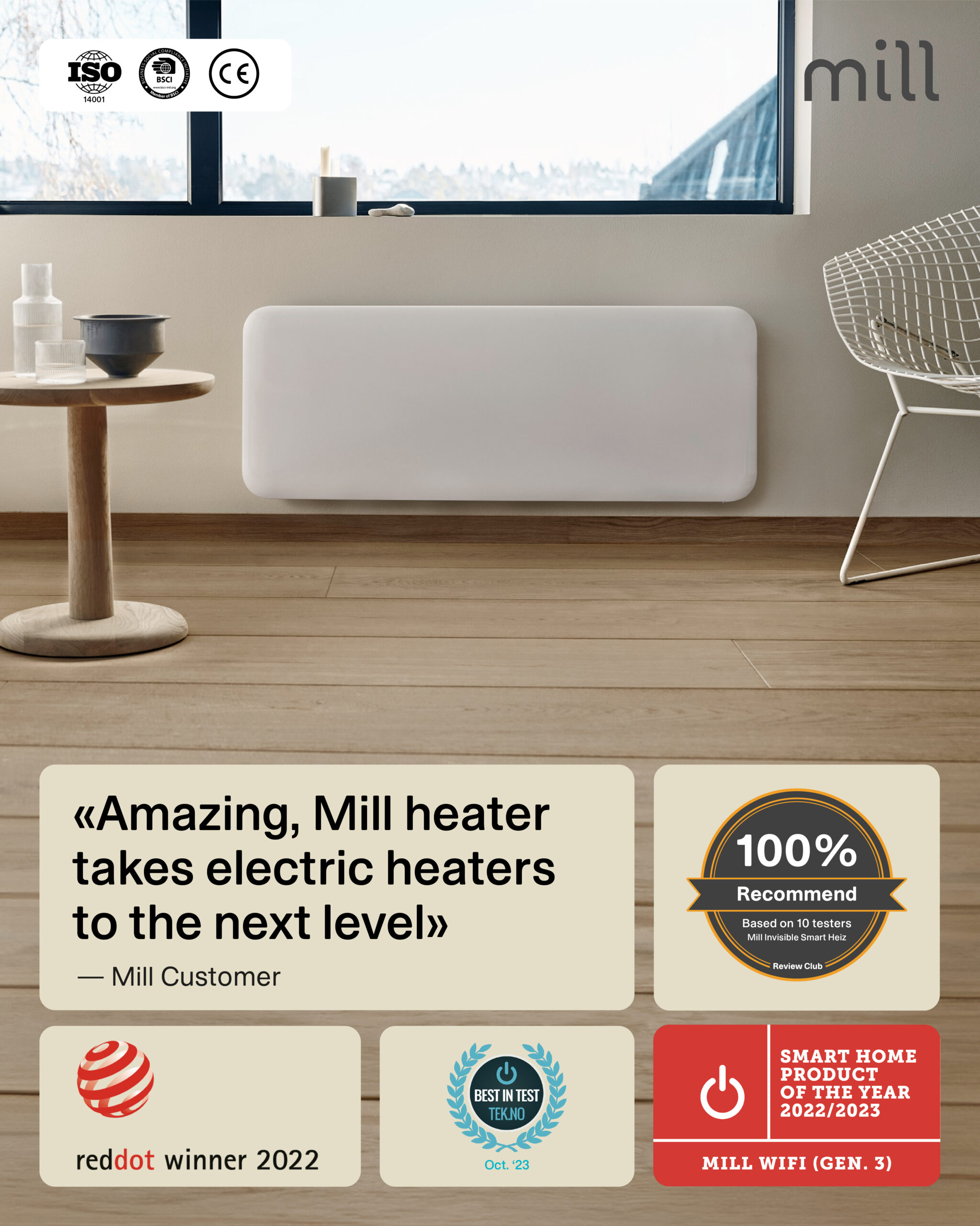 Mill Invisible Smart WiFi Heater | PA1300WIFI4 | Panel Heater | 1300 W | Suitable for rooms up to 15-19 m² | White | IPX4 - Image 10