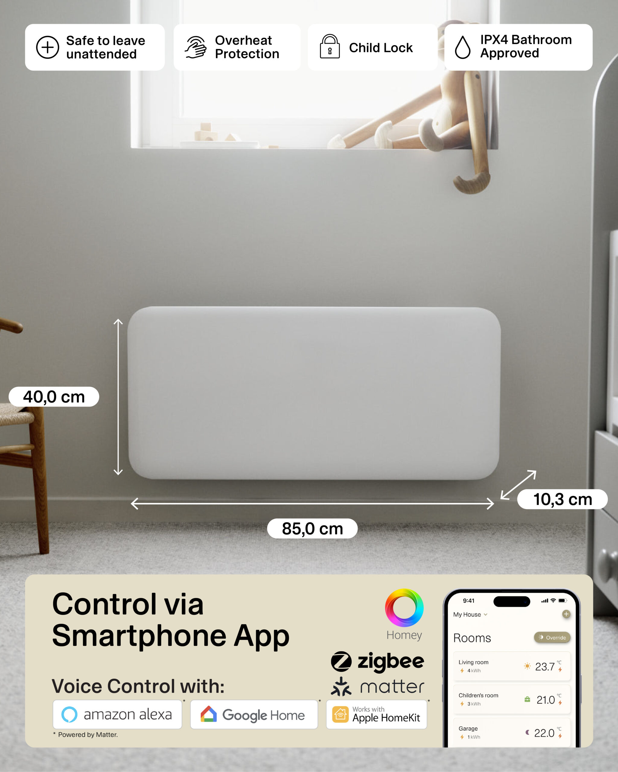 Mill Invisible Smart WiFi Heater | PA1500WIFI4 | Panel Heater | 1500 W | Suitable for rooms up to 18-22 m² | White | IPX4 - Image 8