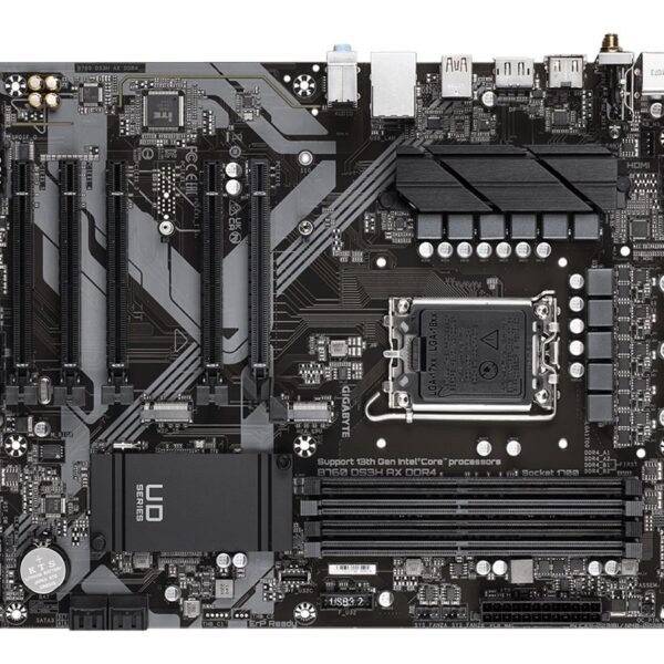 Gigabyte B760 DS3H AX DDR4 (rev. 1.x) | Processor family Intel | Processor socket LGA1700 | DDR4 | Supported hard disk drive interfaces M.2, SATA | Number of SATA connectors 2