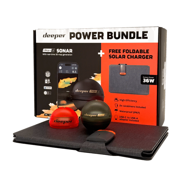 Deeper CHIRP+3 sonar +36W foldable solar charger power bundle