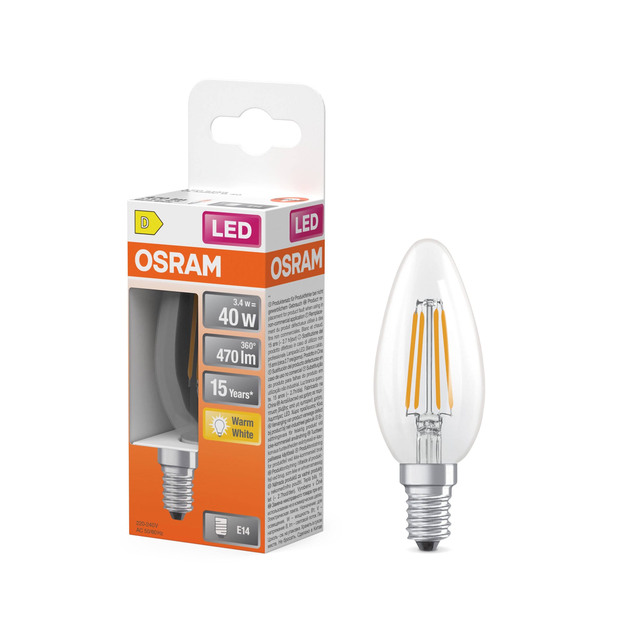Osram Parathom Classic Filament | E14 | 3.4 W | Warm White - Image 3