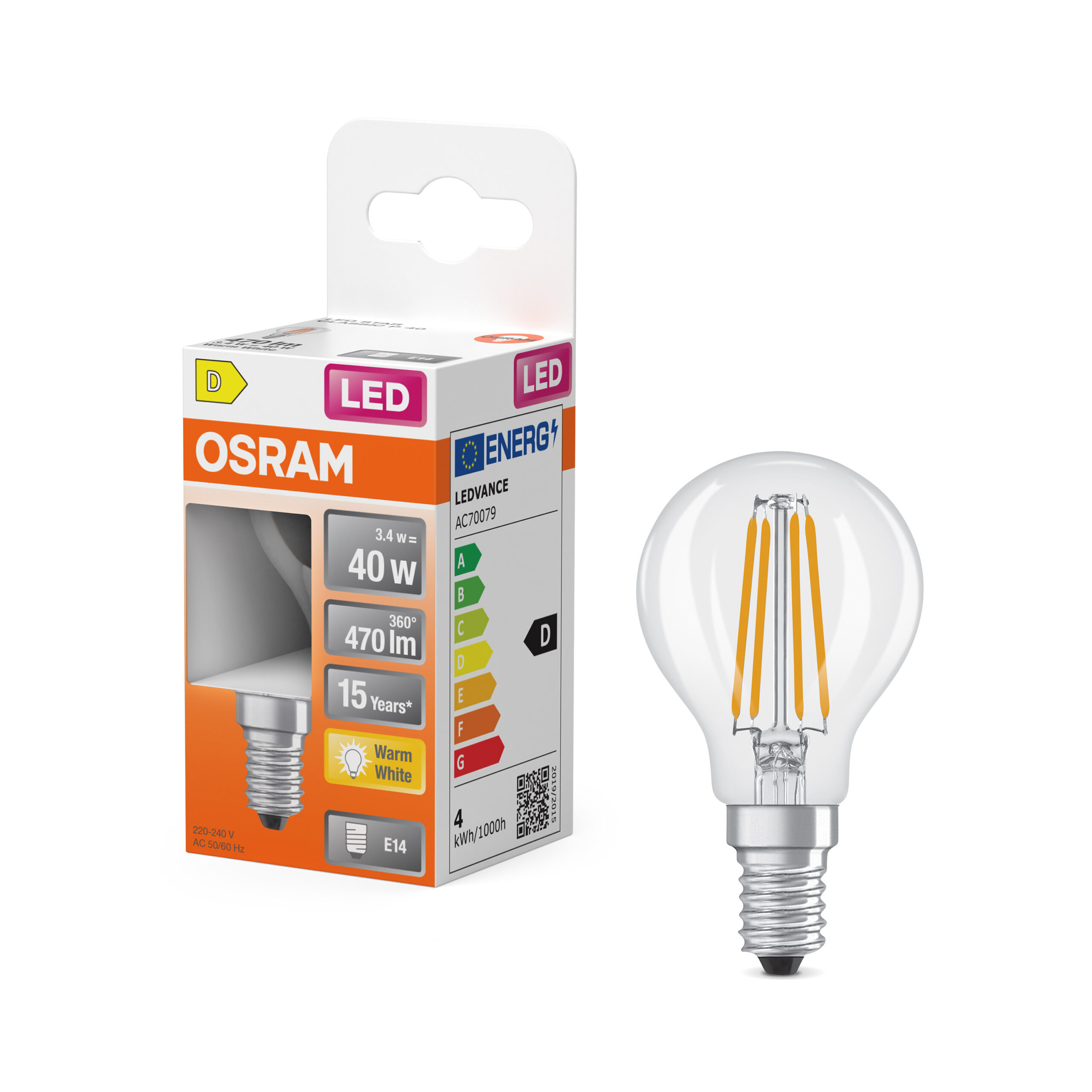 Osram Parathom Classic P Filament | E14 | 3.4 W | Warm White - Image 3