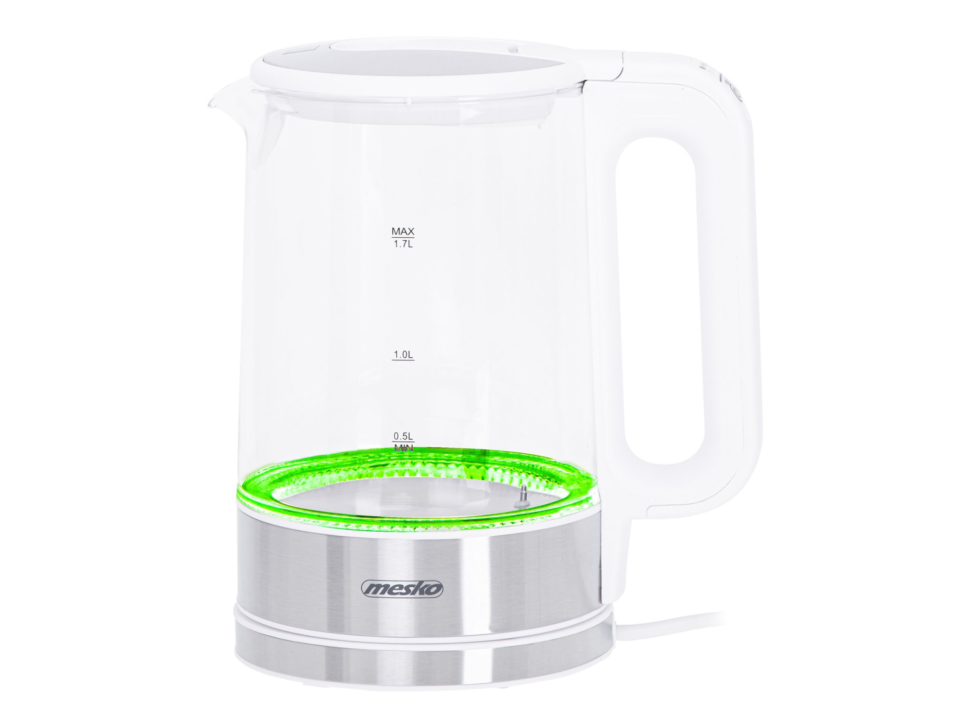 Mesko | Kettle | MS 1301w | Electric | 1850 W | 1.7 L | Glass/Stainless steel | 360° rotational base | White - Image 2