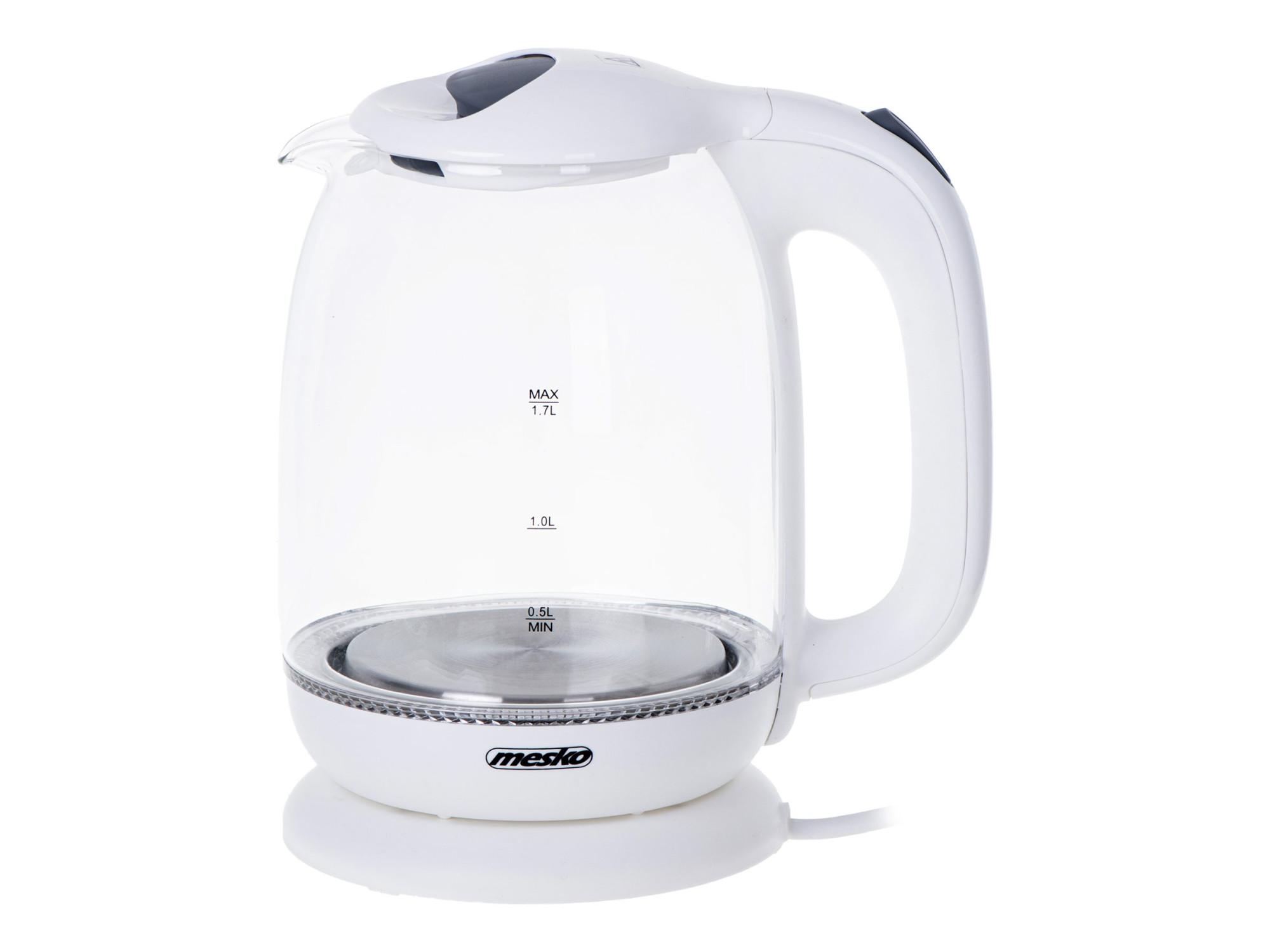 Mesko | Kettle | MS 1302w | Electric | 2200 W | 1.7 L | Glass | 360° rotational base | White - Image 2