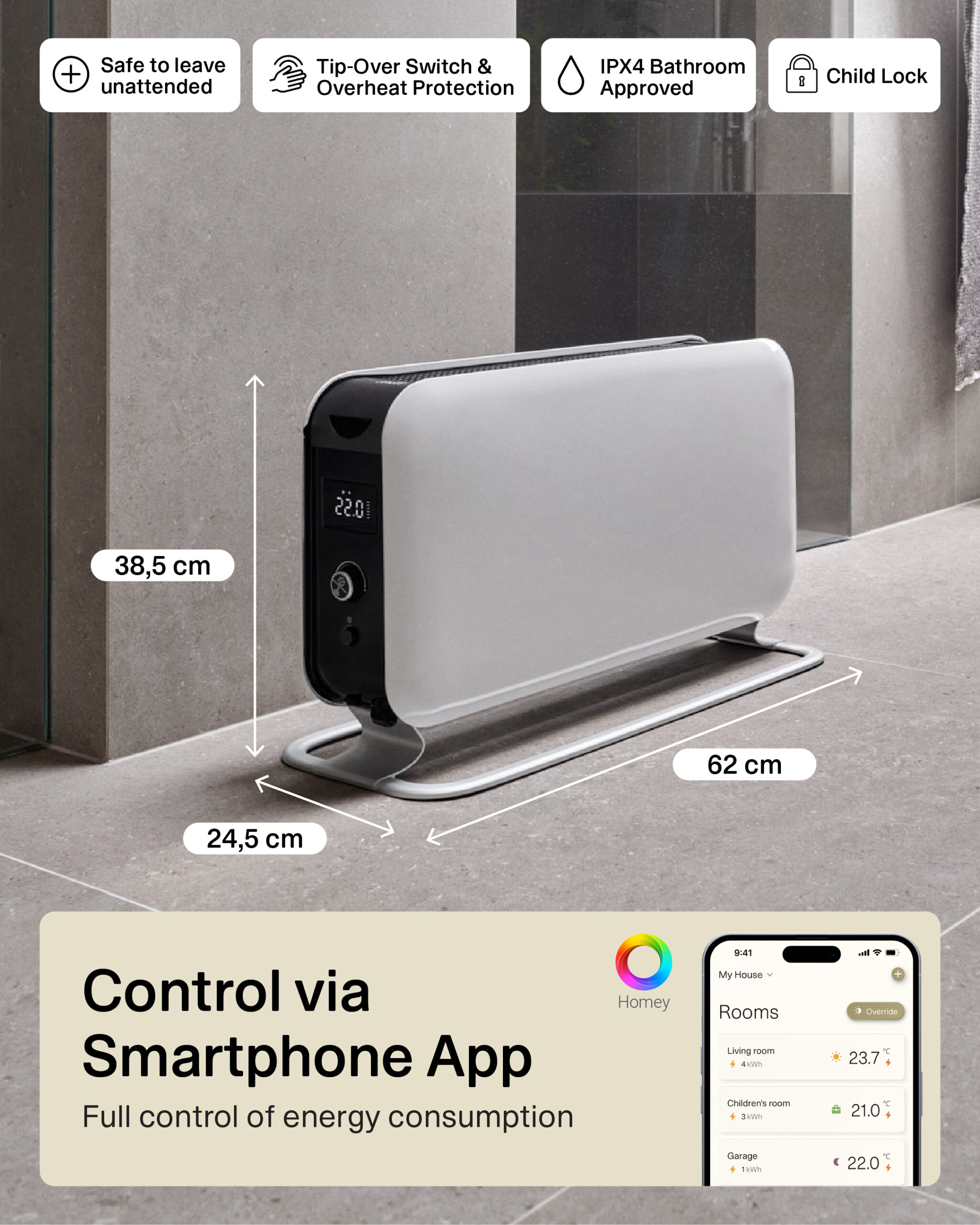 Mill | Portable Heater | CO1500MAXWIFI3 | Convection Heater | 1500 W | Suitable for rooms up to 14-18 m² | White | IPX4 - Image 10