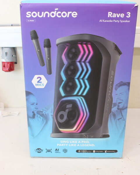 SALE OUT. Anker Soundcore Rave 3 Bluetooth Speaker | Anker Soundcore | Portable Bluetooth Speaker | Rave 3 | USED, SCRATCHED SIDES, MISSING MANUAL, USB C CHARGING CABLE | 160 W | Bluetooth | Black | Portable | Wireless connection