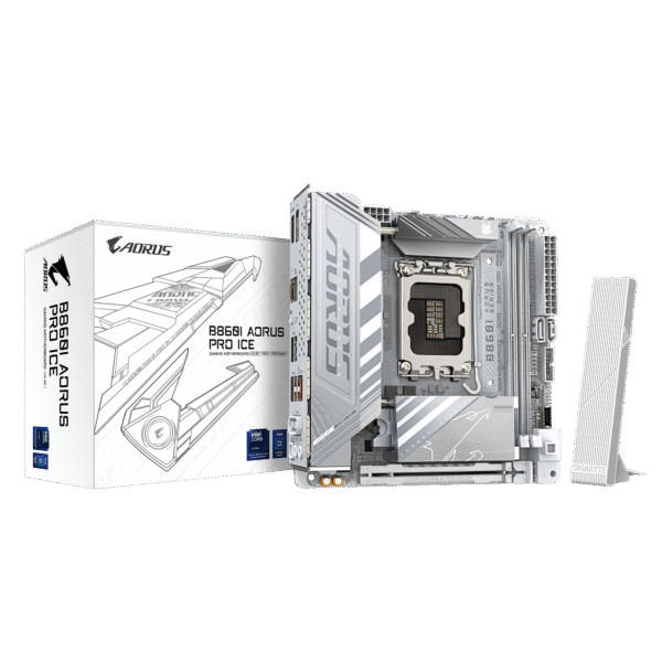 Gigabyte B860I AORUS PRO ICE | Processor family Intel | Processor socket LGA1851 | DDR5 | Supported hard disk drive interfaces SATA, M.2 | Number of SATA connectors 2