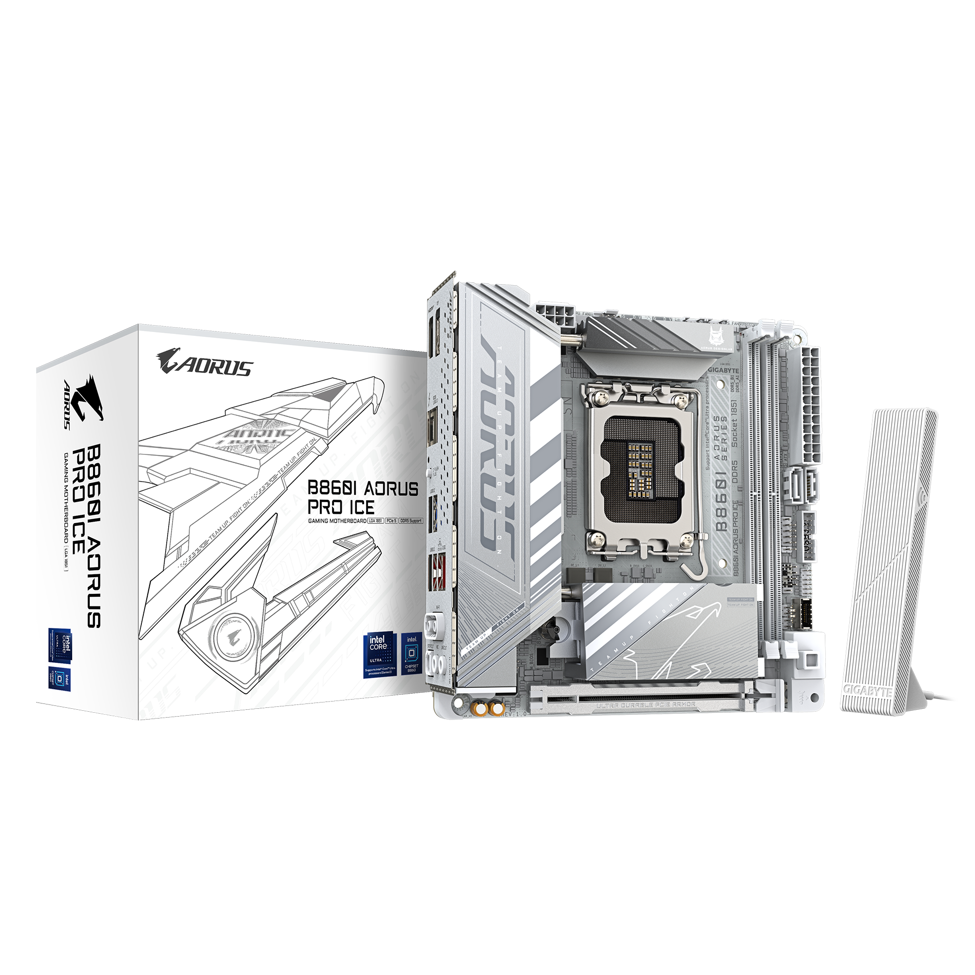 Gigabyte B860I AORUS PRO ICE | Processor family Intel | Processor socket LGA1851 | DDR5 | Supported hard disk drive interfaces SATA, M.2 | Number of SATA connectors 2