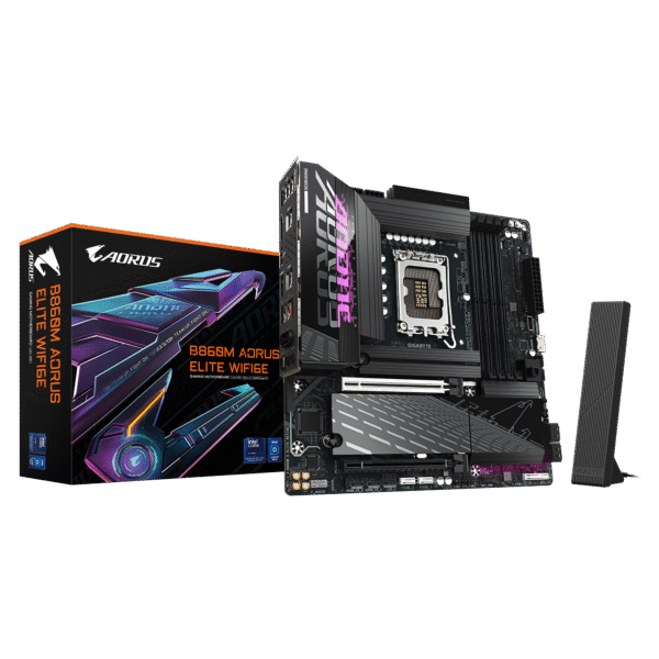 Gigabyte B860M AORUS ELITE WIFI6E | Processor family Intel | Processor socket LGA1851 | DDR5 | Supported hard disk drive interfaces SATA, M.2 | Number of SATA connectors 4